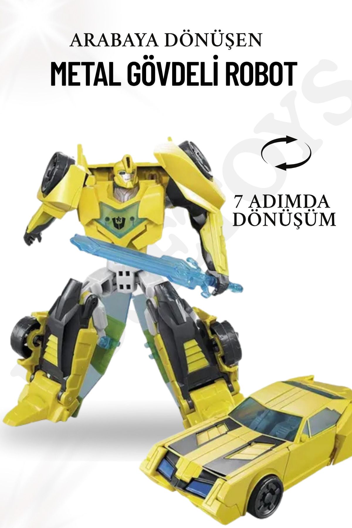 kosetoys Arabaya dönüşen metal gövdeli robot SARI-SIYAH