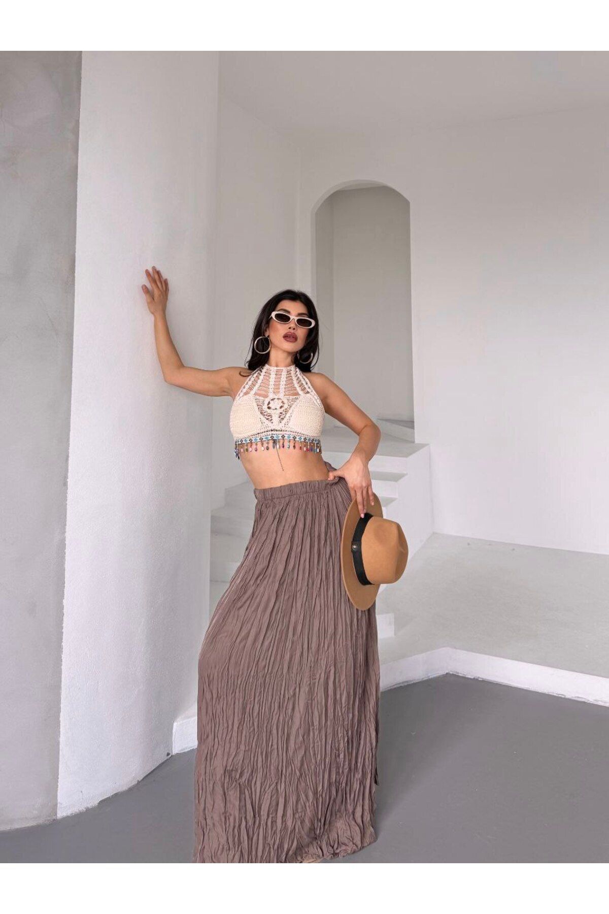 secretlace Trend Kadın Uzun Kırışık Etek