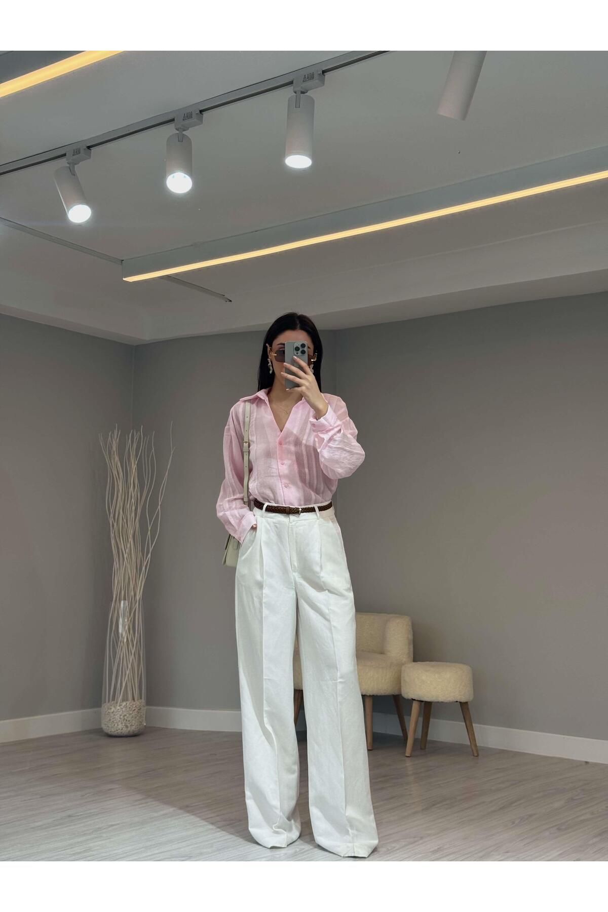 LUUNA STORE Kemerli Keten Pantolon