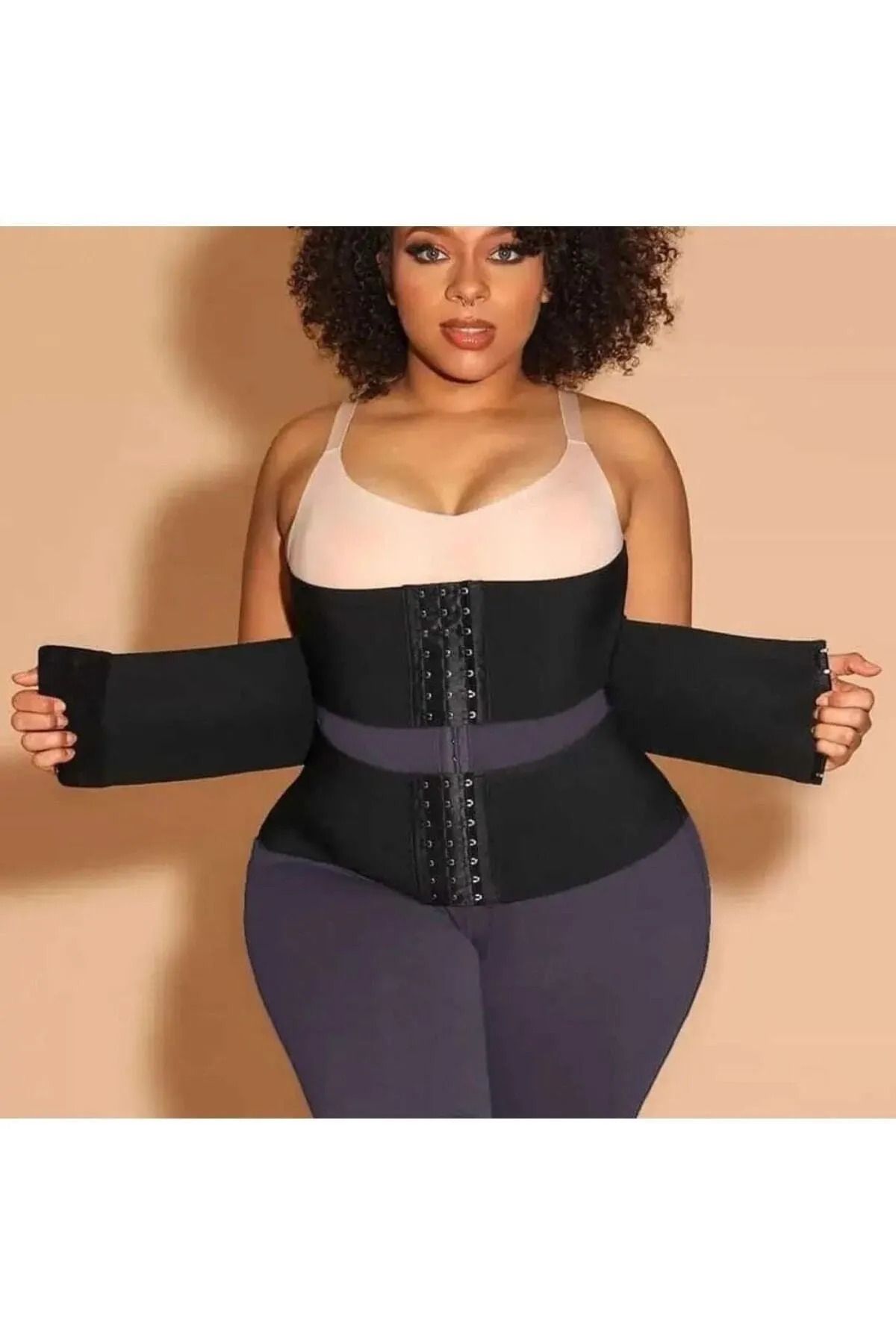 DEKORANLA Siyah Agraflı Latex Göbek Bel Korse, Inceltici ve Sıkılaştırıcı Toparlayıcı Tasarım
