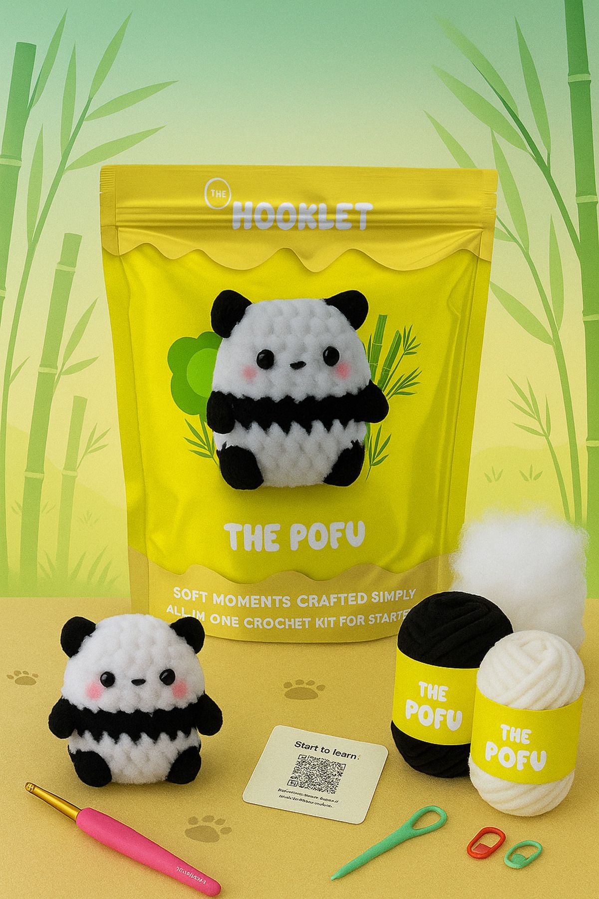The Hooklet The Pofu, Panda Amigurumi Tığ Kiti, Tığ işi Amigurumi, Amigurumi Örgü Seti, Örgü Kiti