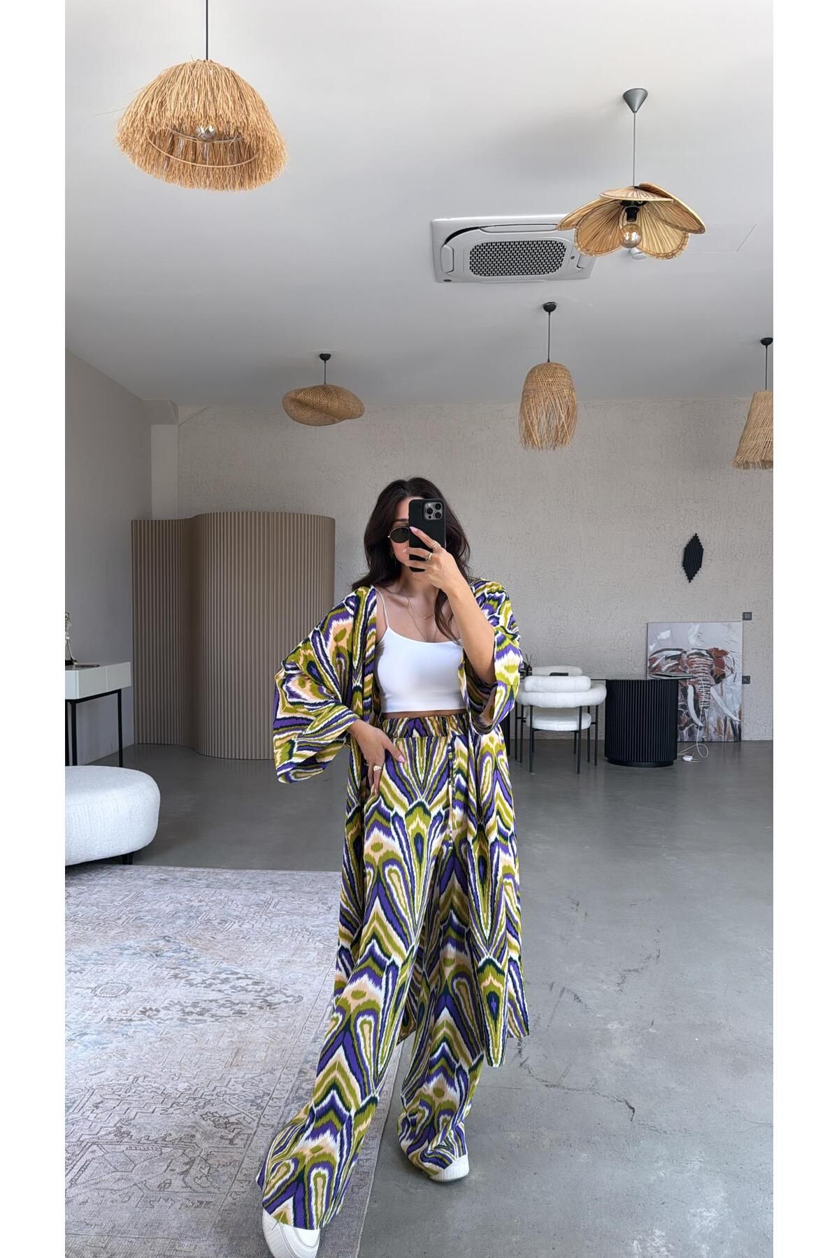 Buket Teke Olive Juna Kimono Pantolon Takım
