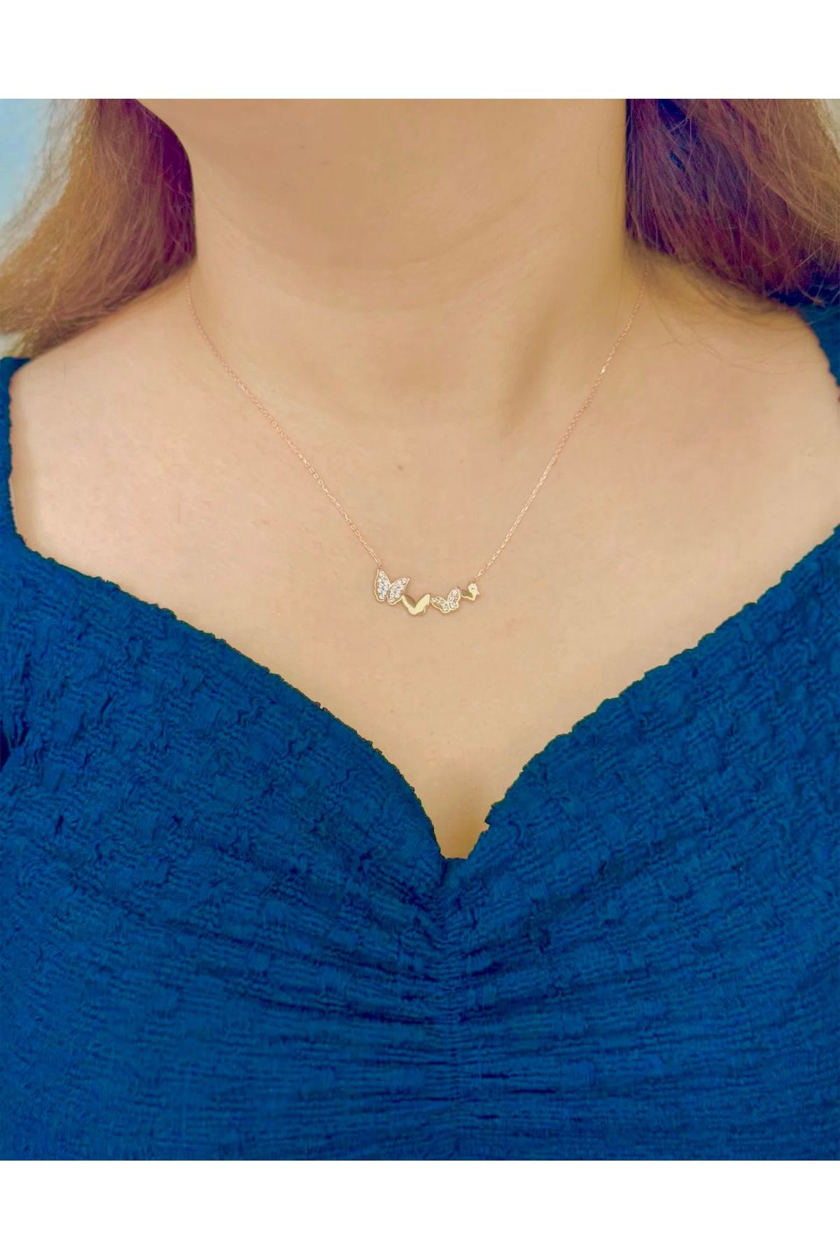 Azra Silver&Aksesuar 925 Ayar Sade Ve Zirkon Taşlı Kelebek Model Zincirli Gümüş Kolye