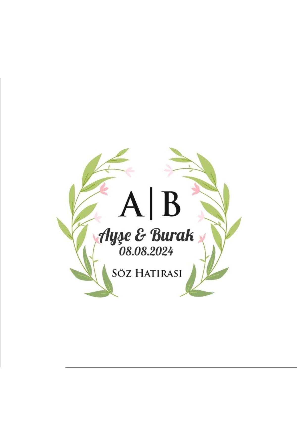 Reysa Tasarım Dörtgen Çiçekli Çelenk Etiketi Kına Nişan Düğün 3x3 cm özel etiket / 50 adet sticker