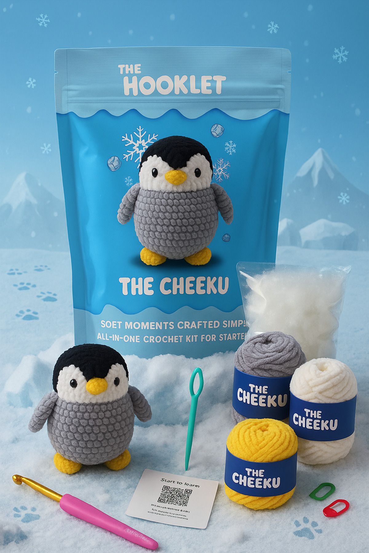 The Hooklet The Cheeku, Penguen Amigurumi Tığ Kiti, Tığ işi Amigurumi, Amigurumi Örgü Seti, Örgü Kiti