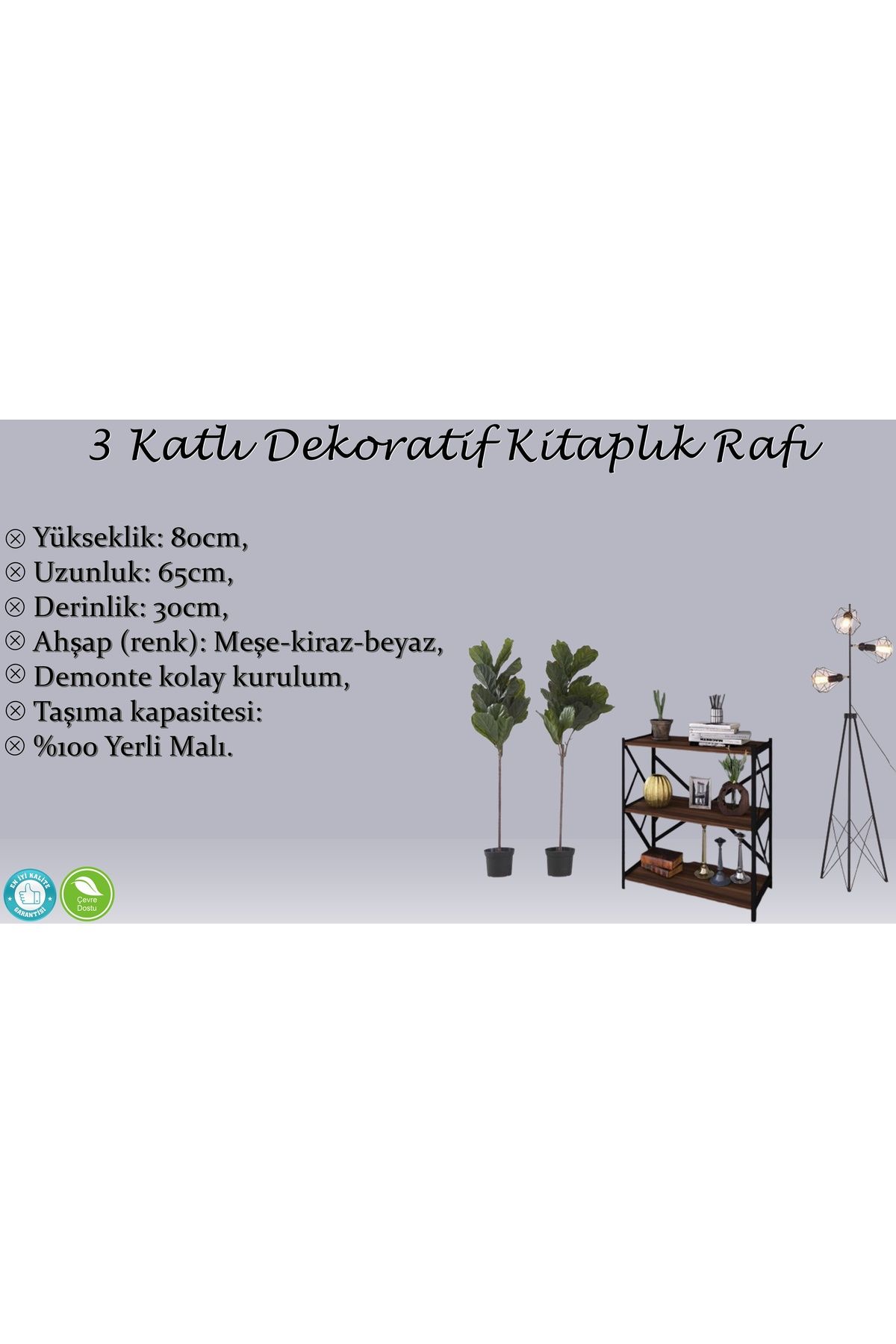 RafBurada 3 Katlı Kitaplık - Ahşap Duvar Rafı, Dekoratif Raf Beyaz