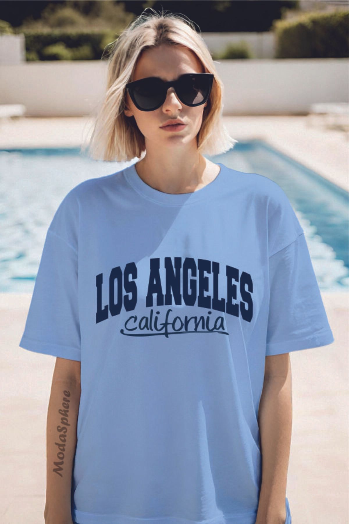 ModaSphere LOS ANGELES Baskılı Unisex Oversize Tişört