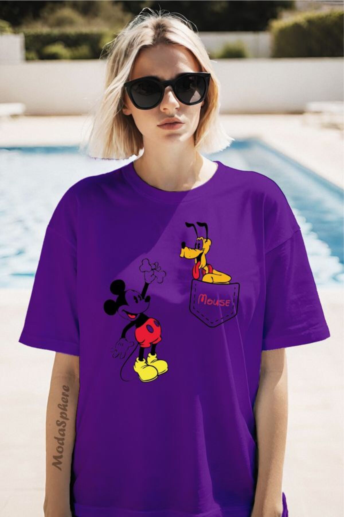 ModaSphere MICKEY Baskılı Cep Görselli Unisex Oversize Tişört