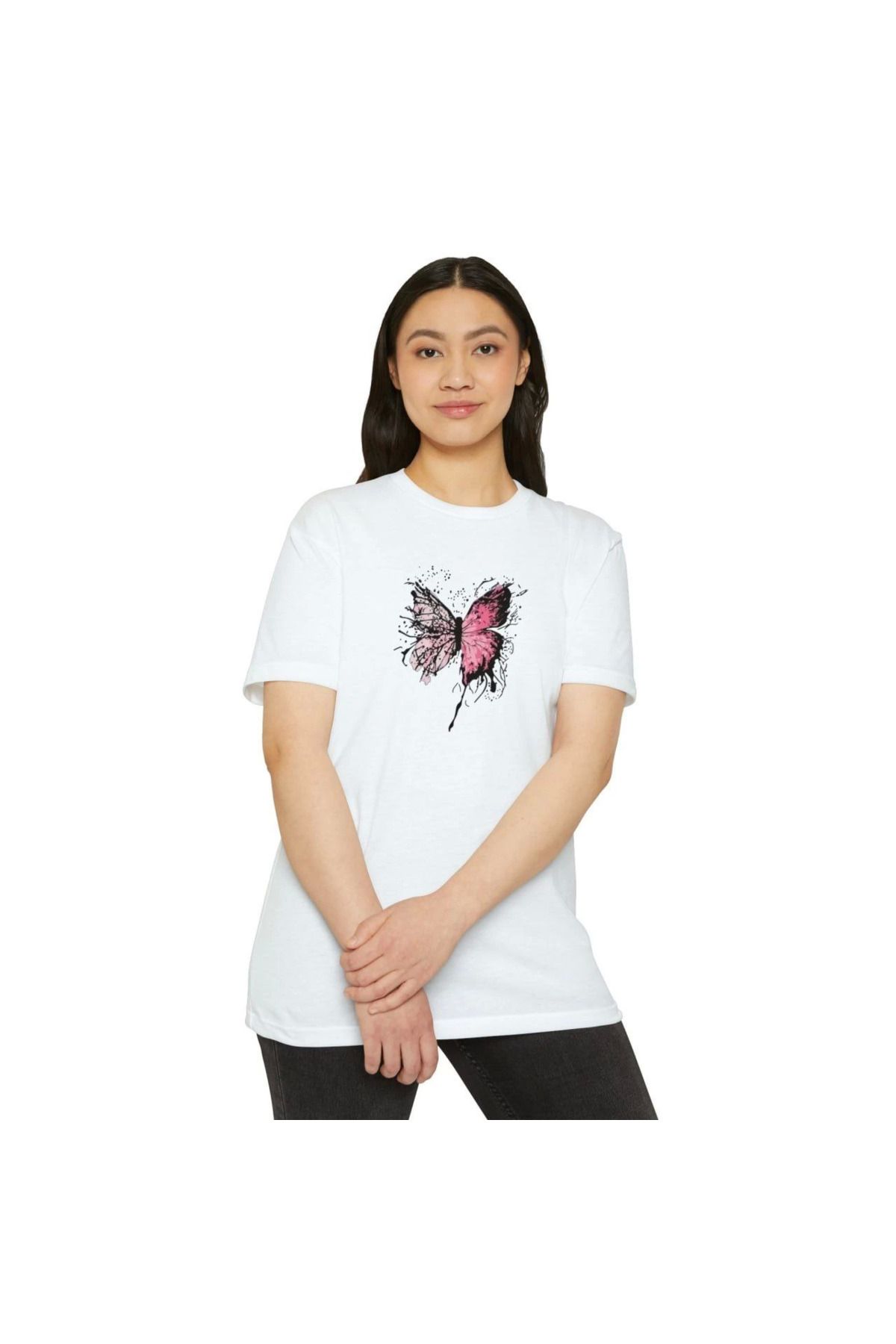 Serero Unisex Kadın Bisiklet Yaka Baskılı T-Shirt - Beyaz