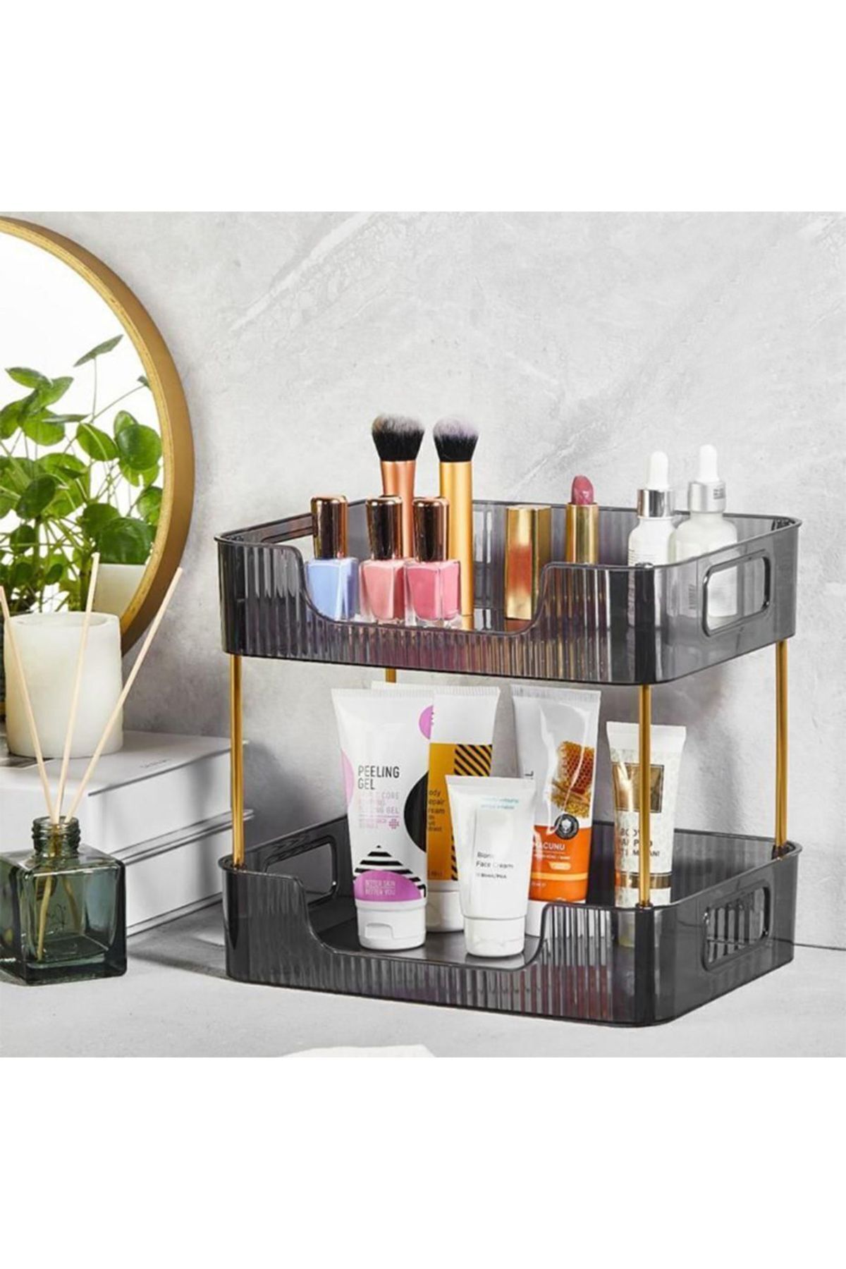 DEKORANLA Gri Çok Amaçlı Çok Katlı Metal Organizer Rafı