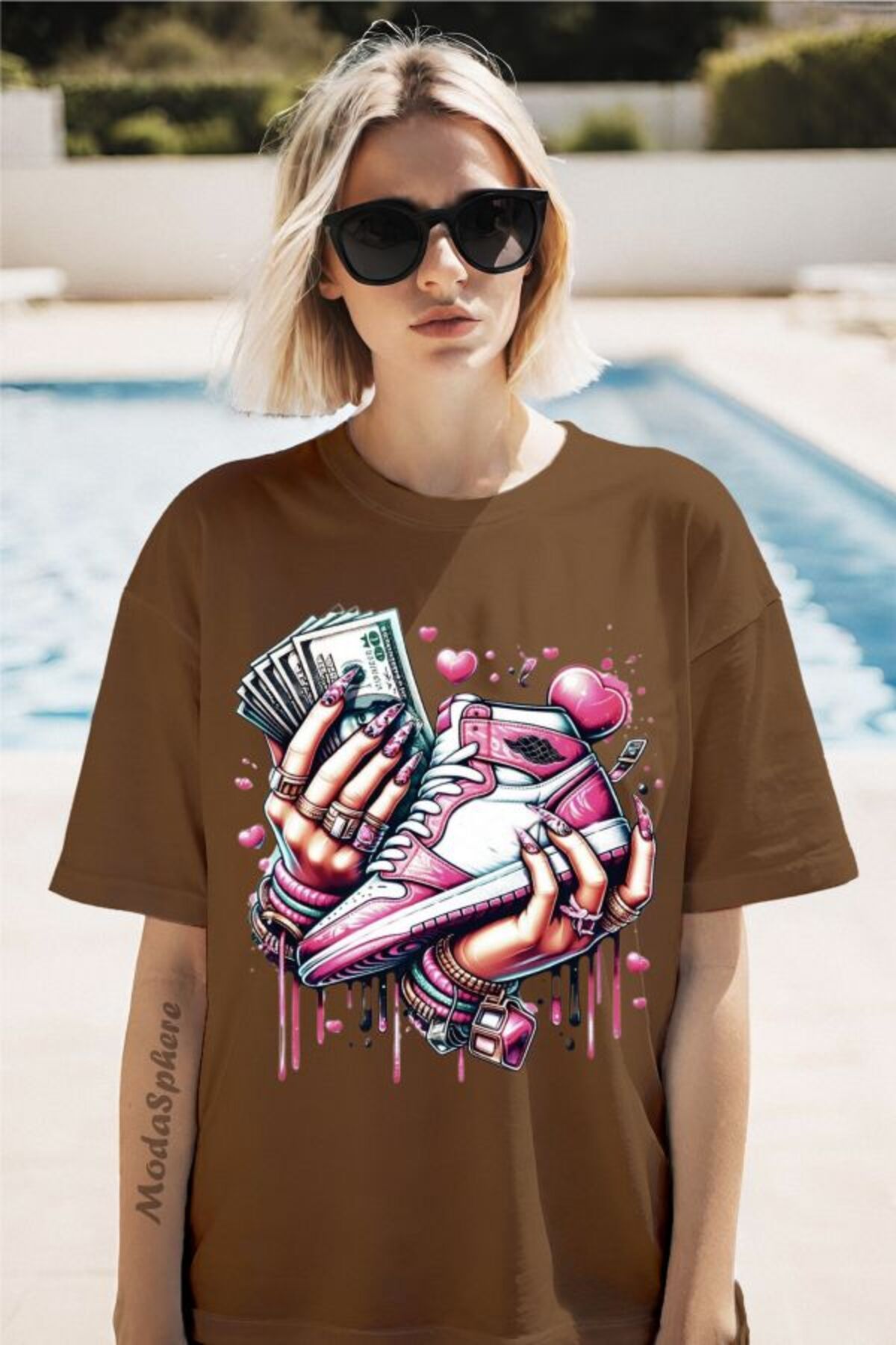 ModaSphere Para Baskılı Unisex Oversize Tişört
