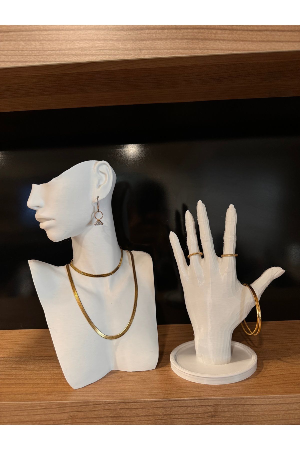 DEKORANLA Mermer Takı Mankeni 25cm Orta Boy, 2'li Set, Şık ve Kullanışlı Takı Teşhir Standı