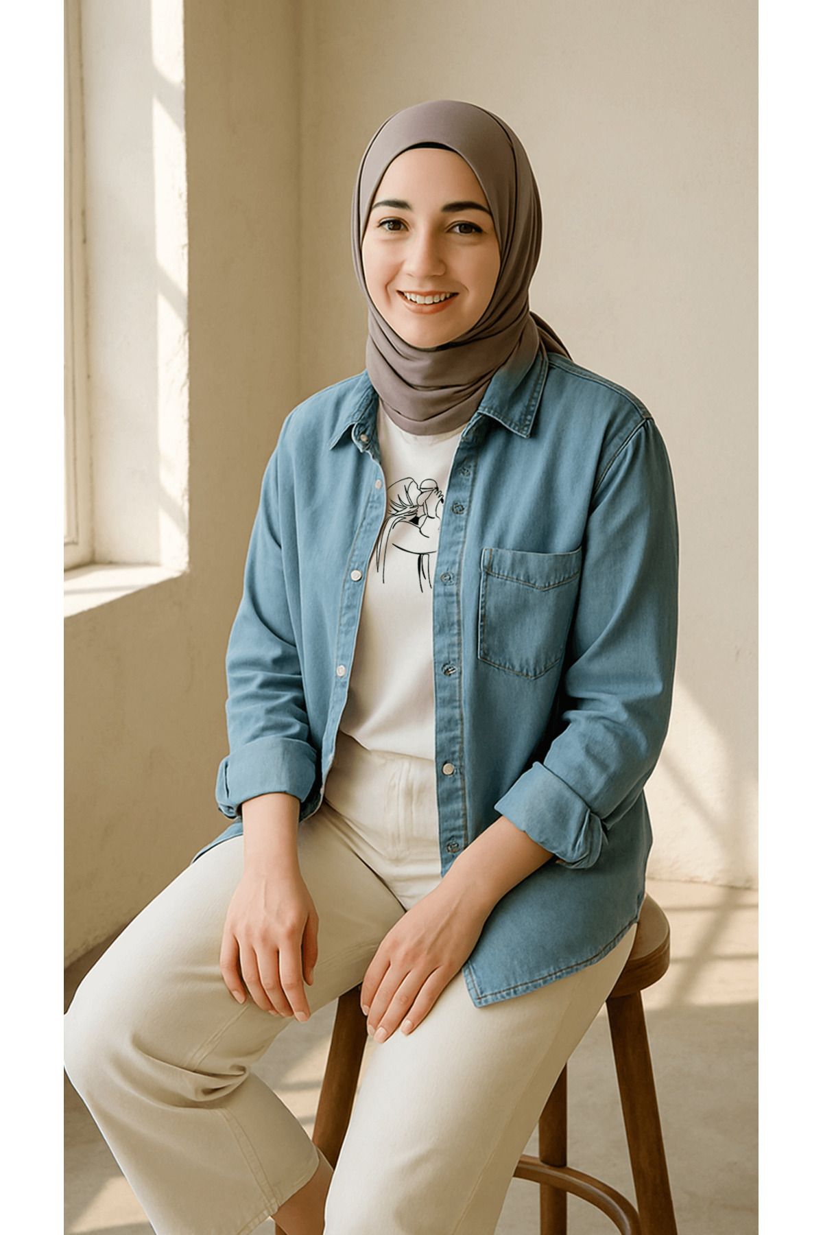 TÜşört Minimal Anne ve Bebek Desenli Tişört