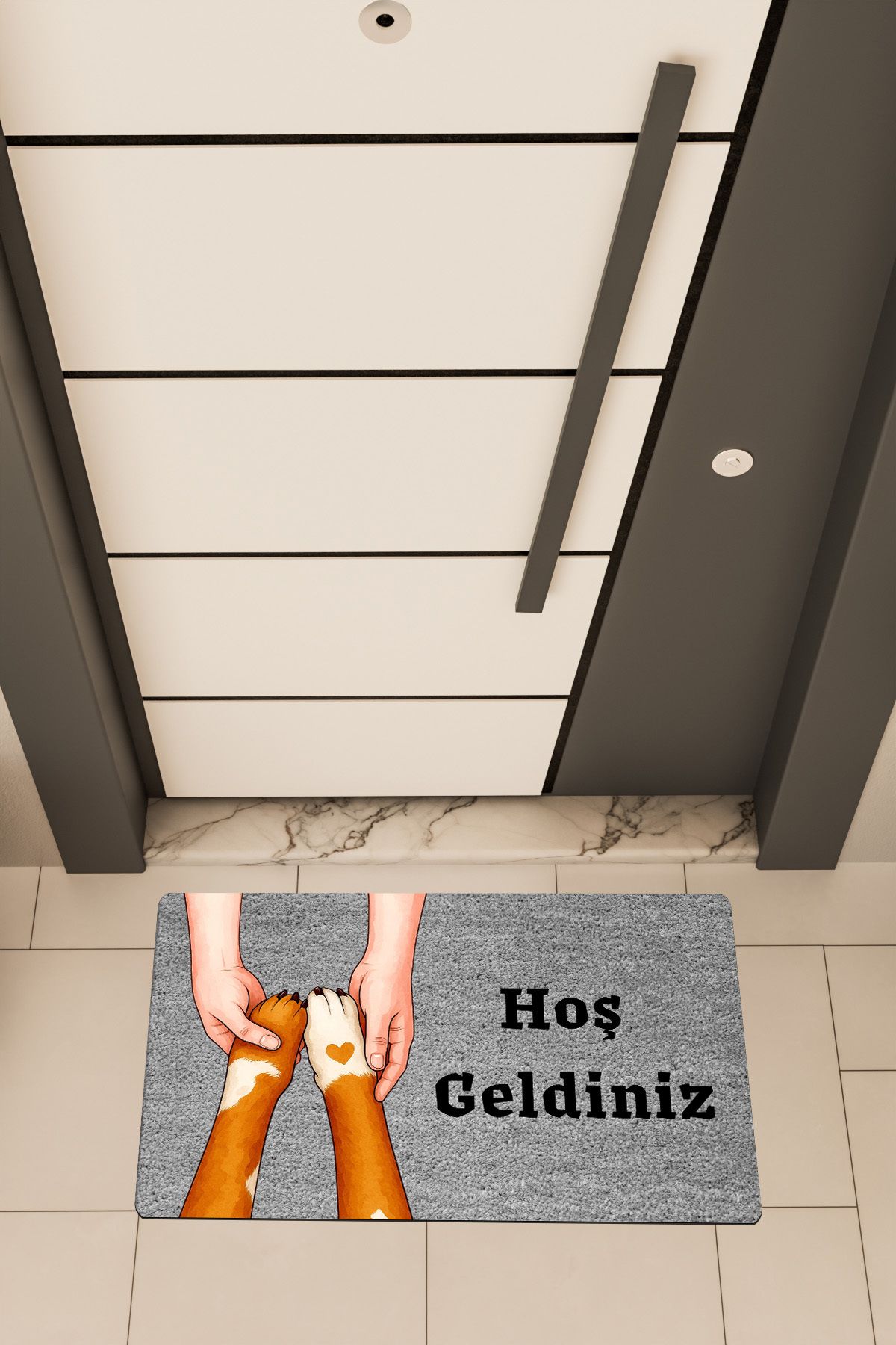 Dormot Home Yüksek Kaliteli Dijital Baskı Gri, Pati, Kol temalı Kapı Önü Paspası