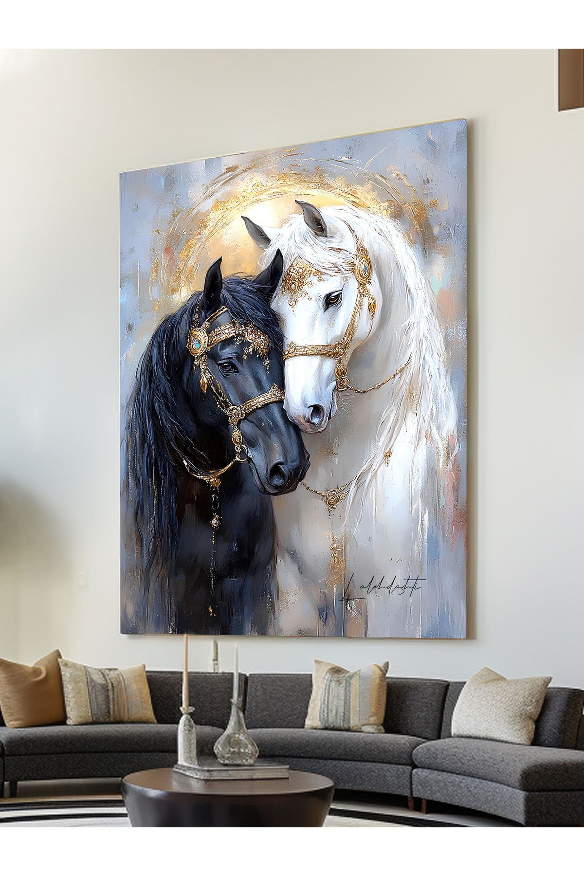 ESLEM SİYAH VE BEYAZ AT TABLO