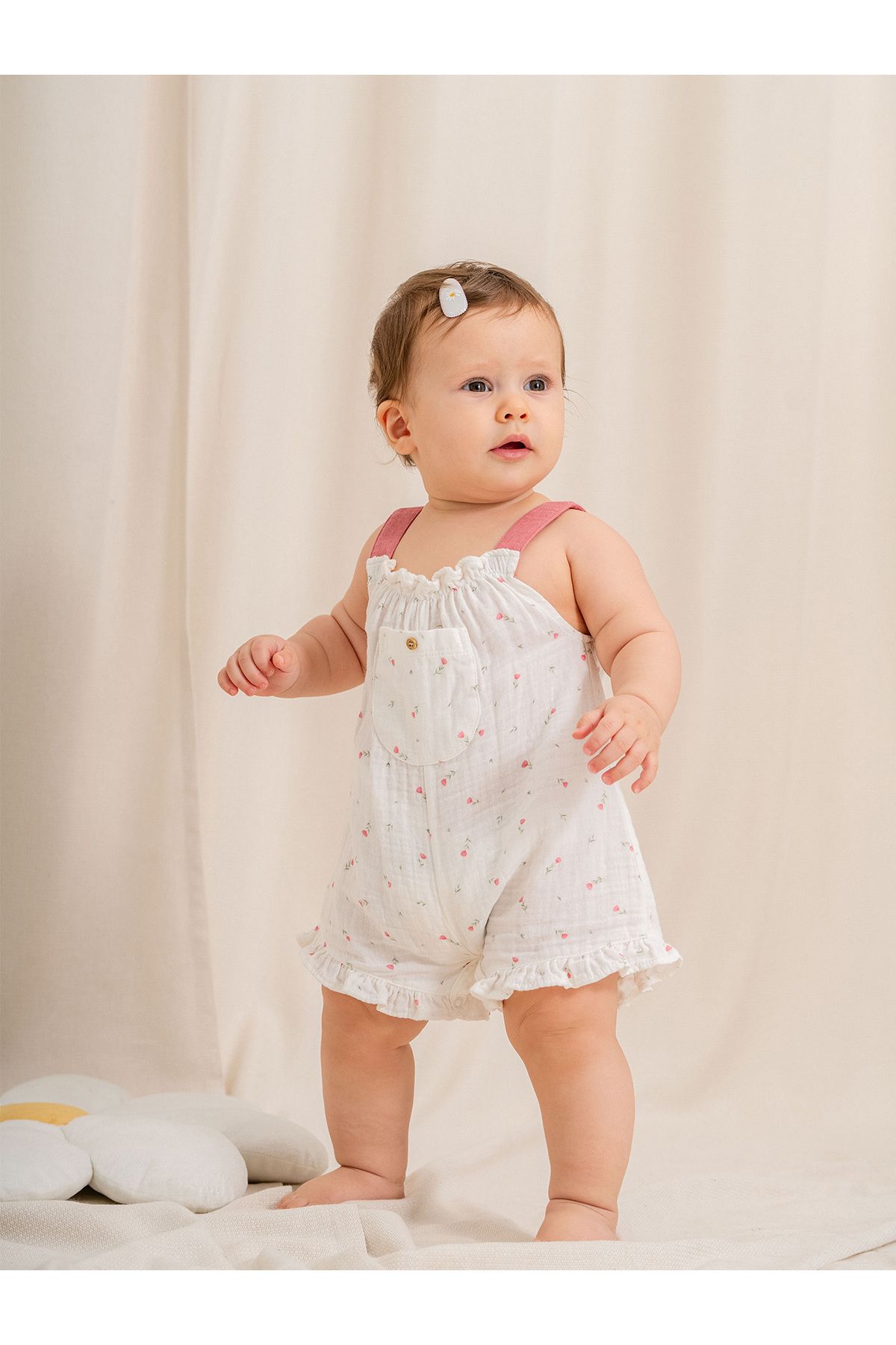 Kidaxi Müslin Desenli Askılı Bebe Barbatöz
