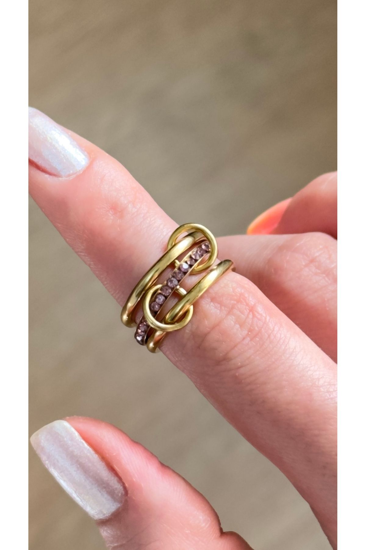 Opia JEWELRY Mor 3'lü Sarmal Model Çelik Yüzük