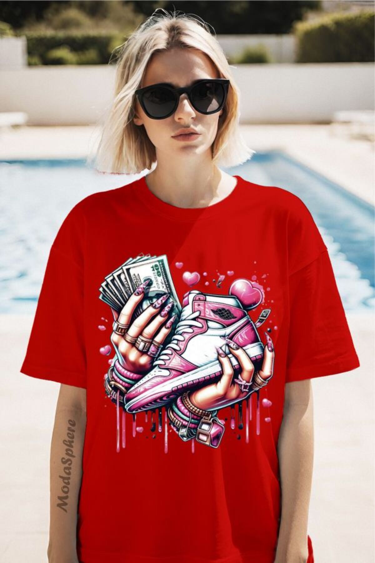 ModaSphere Para Baskılı Unisex Oversize Tişört