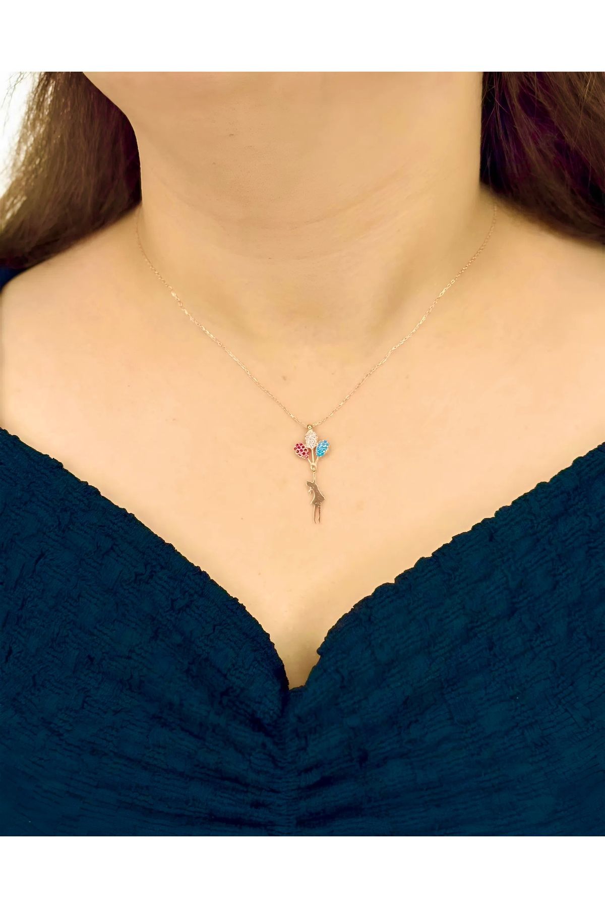 Azra Silver&Aksesuar 925 Ayar Renkli Balon Model Zincirli Gümüş Kolye