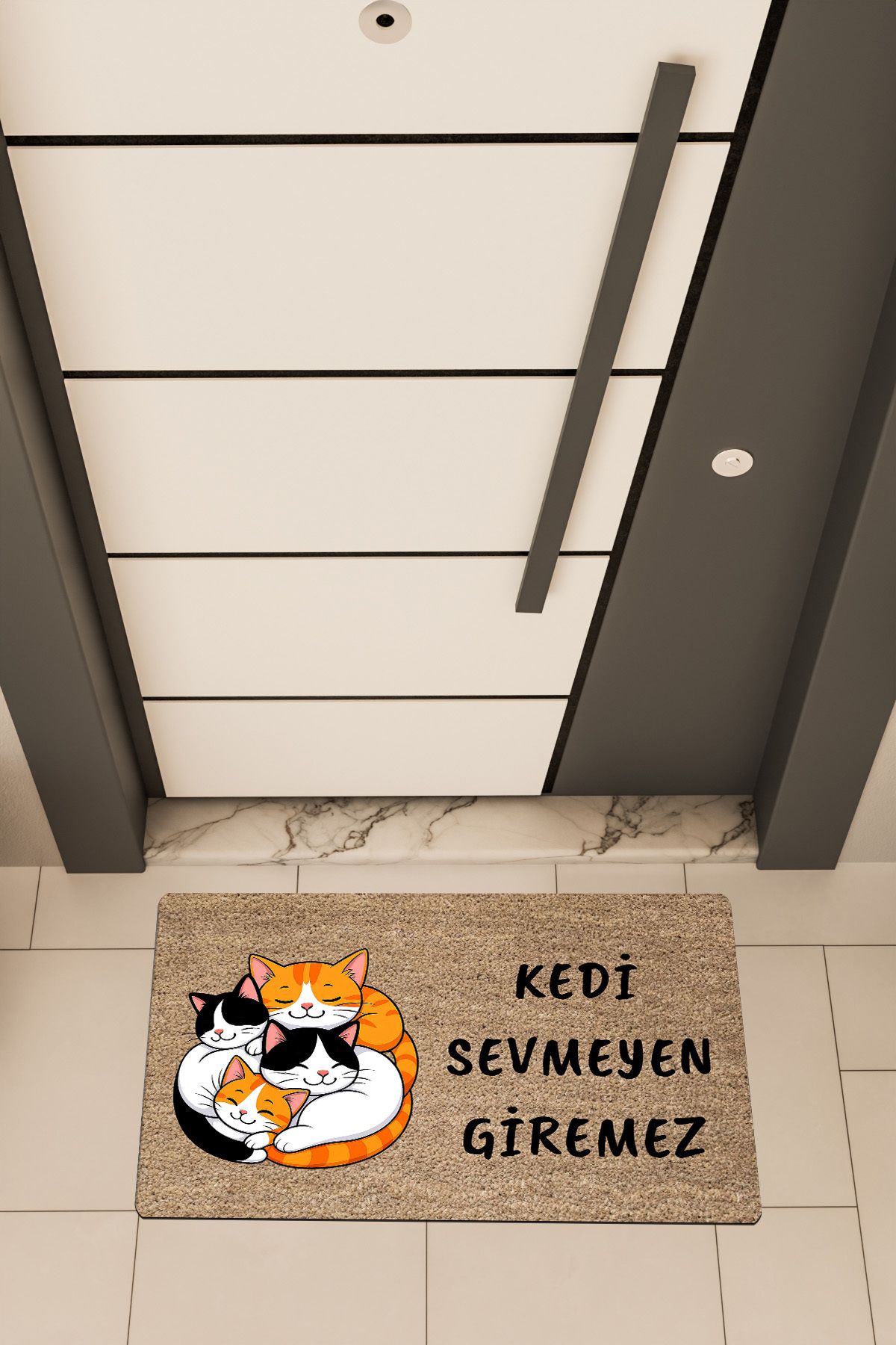 Dormot Home Yüksek Kaliteli Dijital Baskı Kahverengi, Sarmaş Dolaş Kediler temalı Kapı Önü Paspası