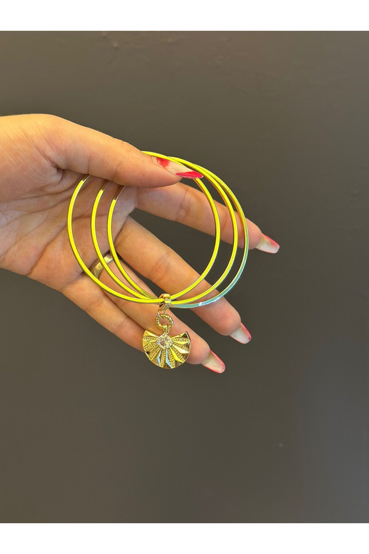 Gönülden Tasarım 1. KALİTE ÇELİK ZİRKON TAŞLI 3 LÜ KADIN BİLEZİK ÇAP 8 CM