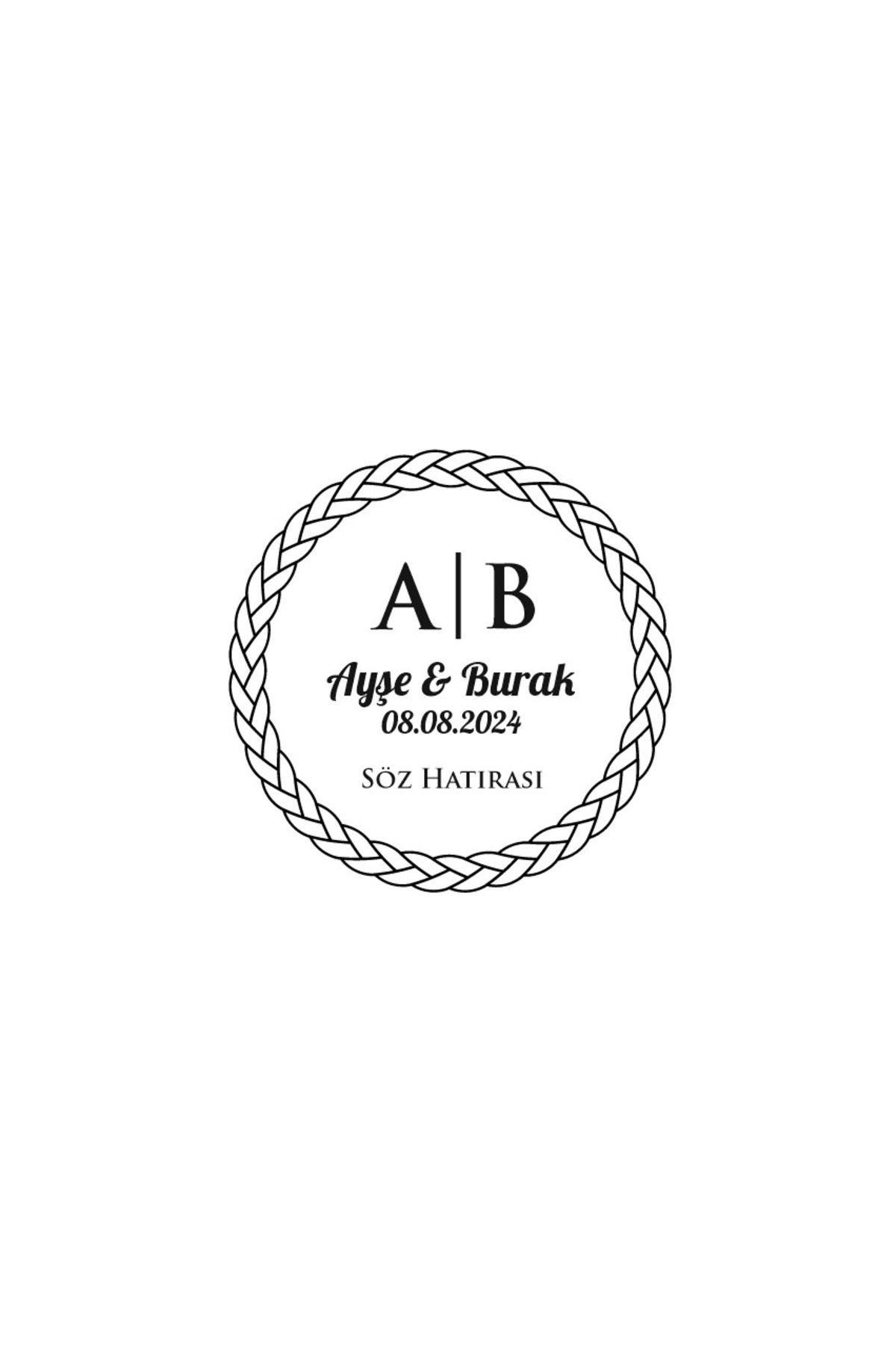 Reysa Tasarım Halat Örgülü Çerçeveli Yuvarlak Mühür Kına Nişan Düğün 3x3 cm özel etiket / 50 adet sticker