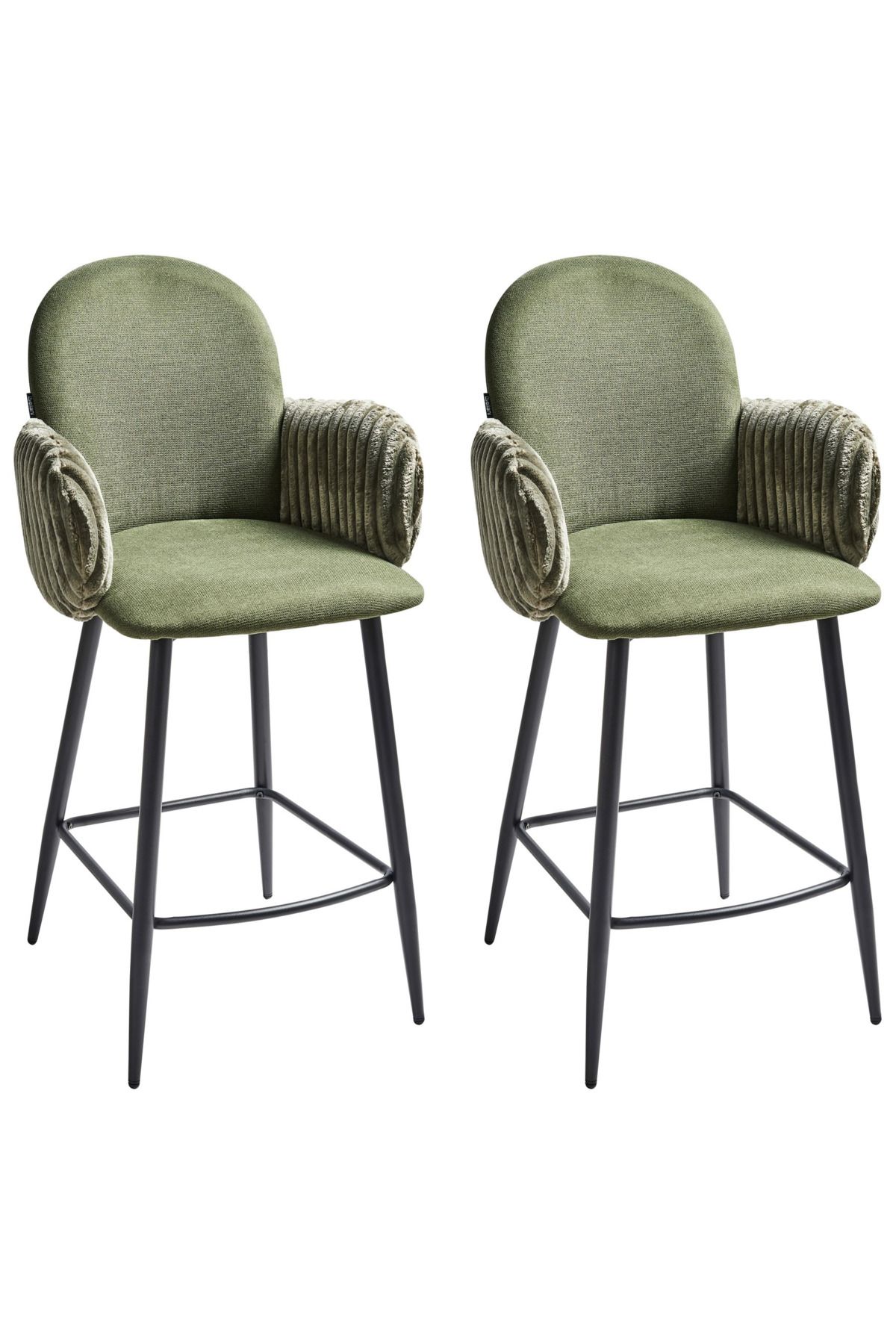 BELIANI AMITY Yeşil Kumaş 2'li Bar Sandalyesi Seti, Retro Stil, 66 cm Oturum, Su Geçirmez Kumaş