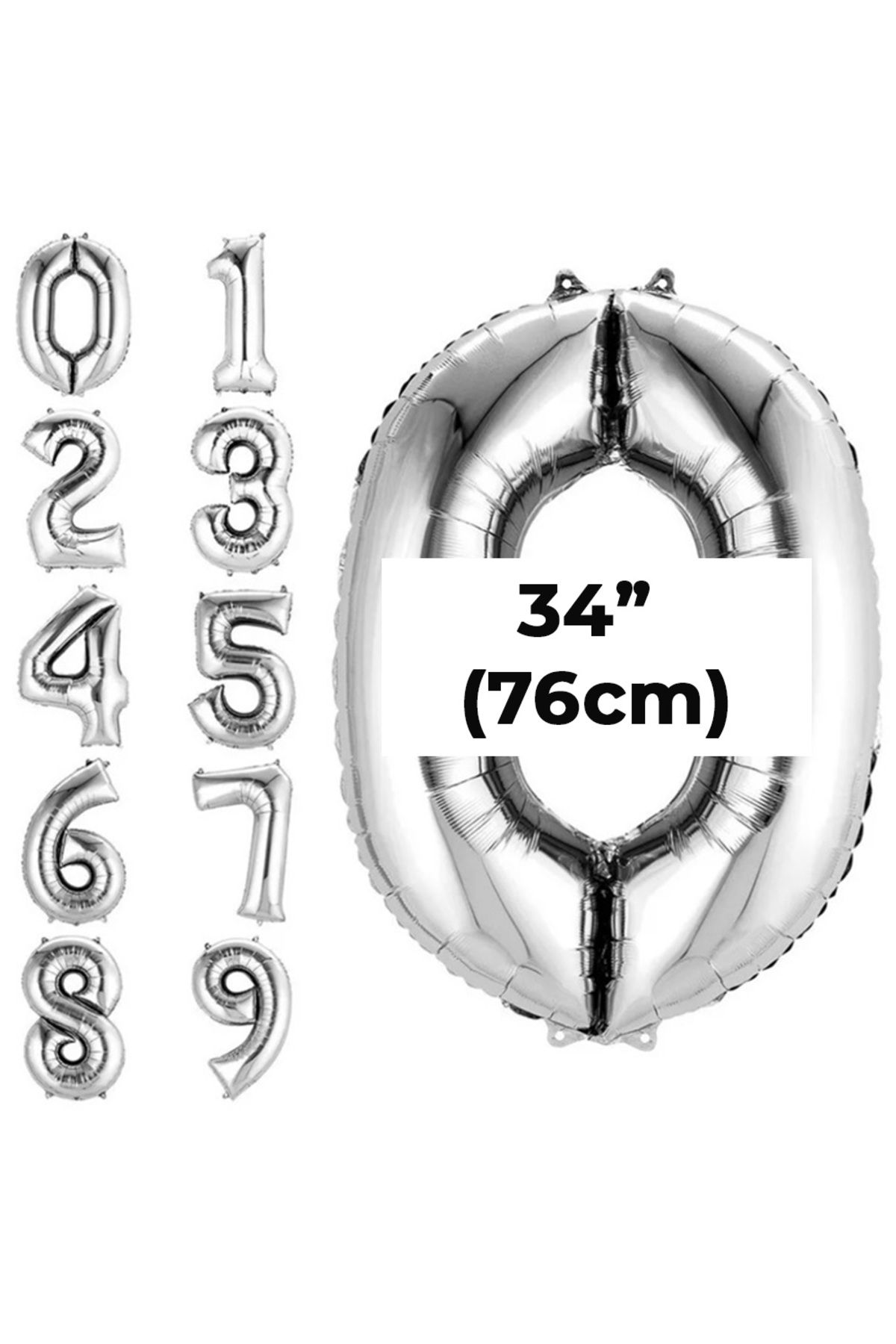 PARTİMİO PARTİ MALZEMELERİ Rakam Folyo Balon Gümüş Renk 34'' (76cm)