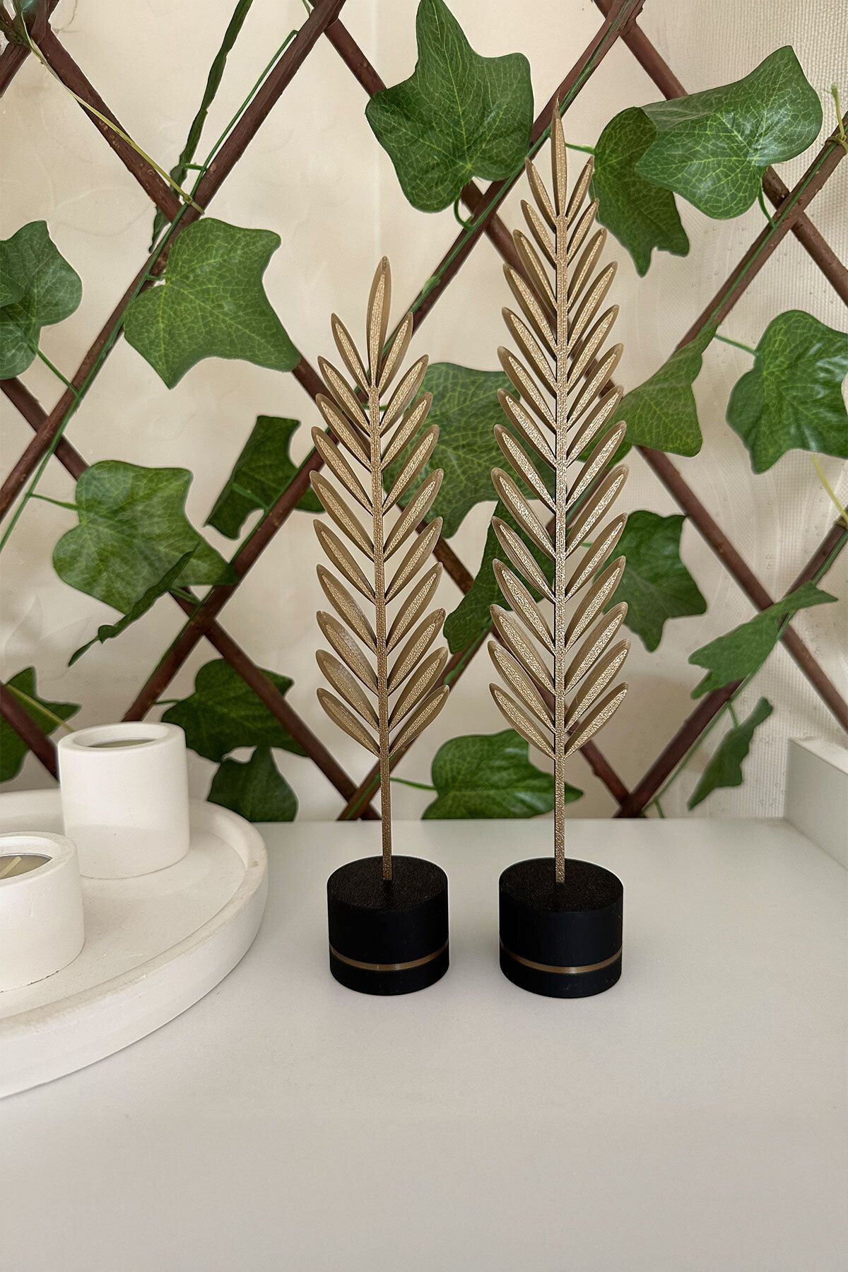 DEKORANLA Şık Bronz Doğa Temalı Yapraklar – Modern ve Minimal Dekoratif Objeler