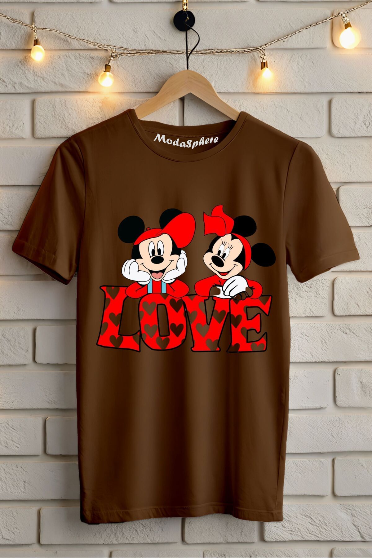 ModaSphere Love Mickey Baskılı Unisex Tişört
