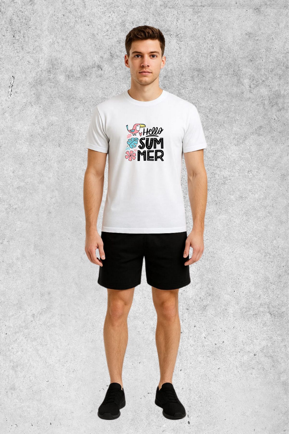 MOLICO Basic unisex sıfır yaka kısa kollu HELLO baskılı tshirt