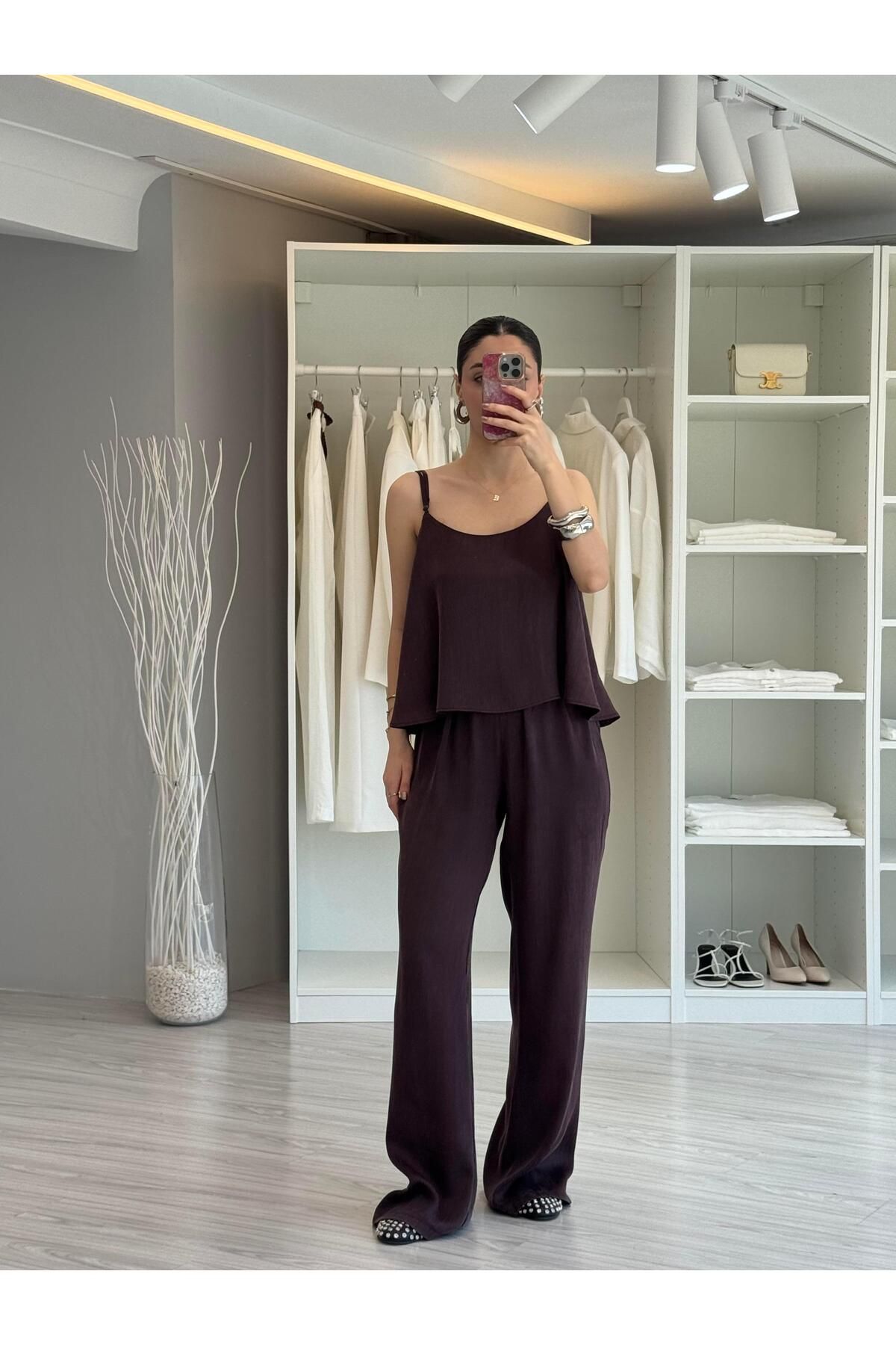 LUUNA STORE Askılı Bluz Pantolon Takım