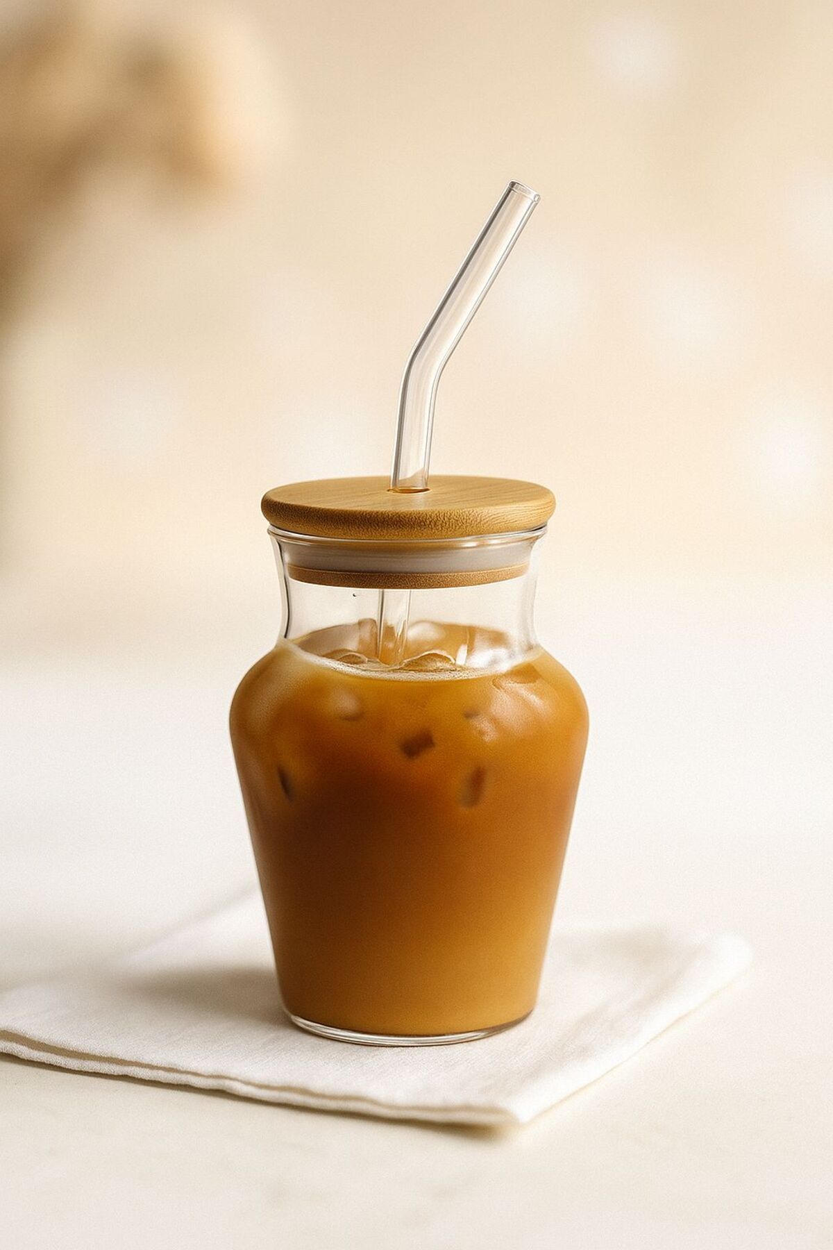 ERKUGO Chubby Borosilikat Cam Bardak – 500 ml - Bambu Kapaklı