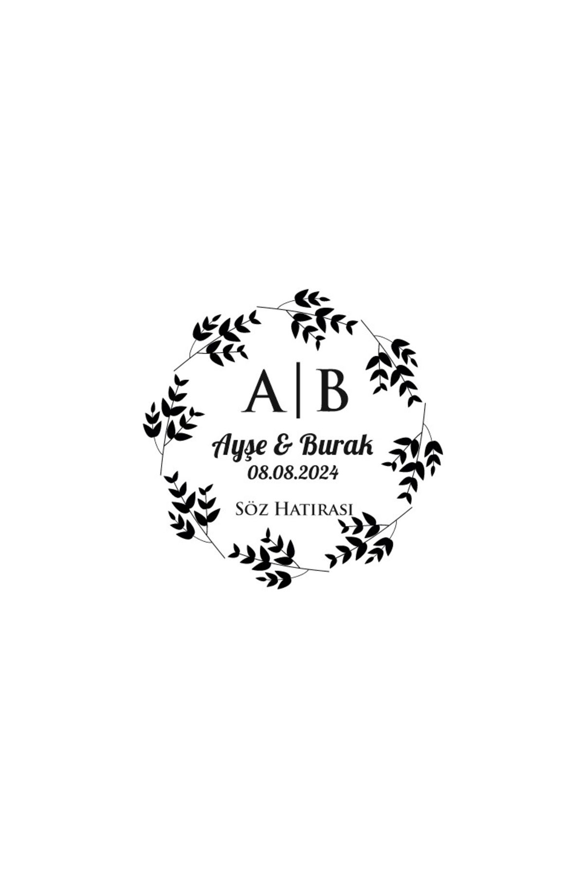 Reysa Tasarım İnce Yapraklı Dal Çerçeveli Yuvarlak Mühür Kına Nişan Düğün 3x3 cm özel etiket / 50 adet sticker