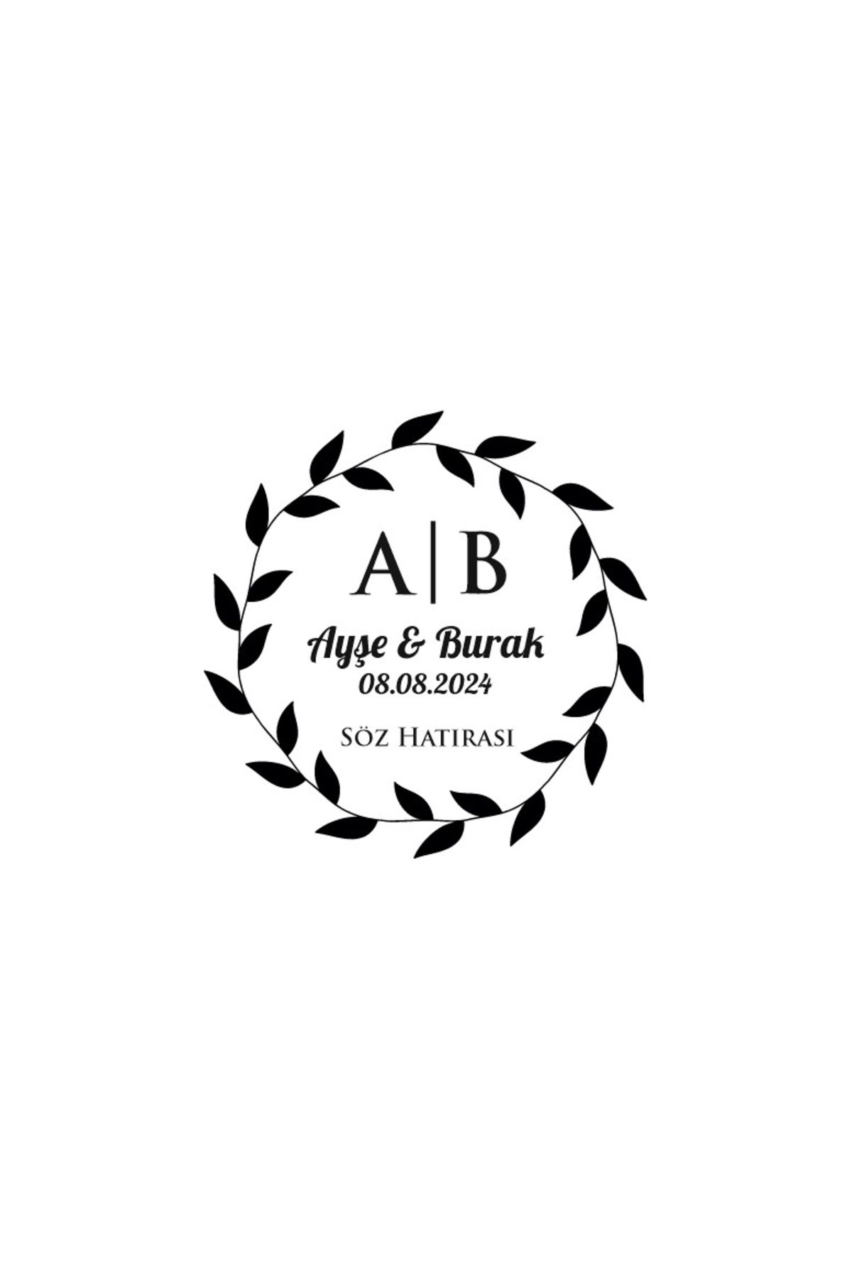Reysa Tasarım Kalın Yapraklı Çelenk Mühür Kına Nişan Düğün 3x3 cm özel etiket / 50 adet sticker