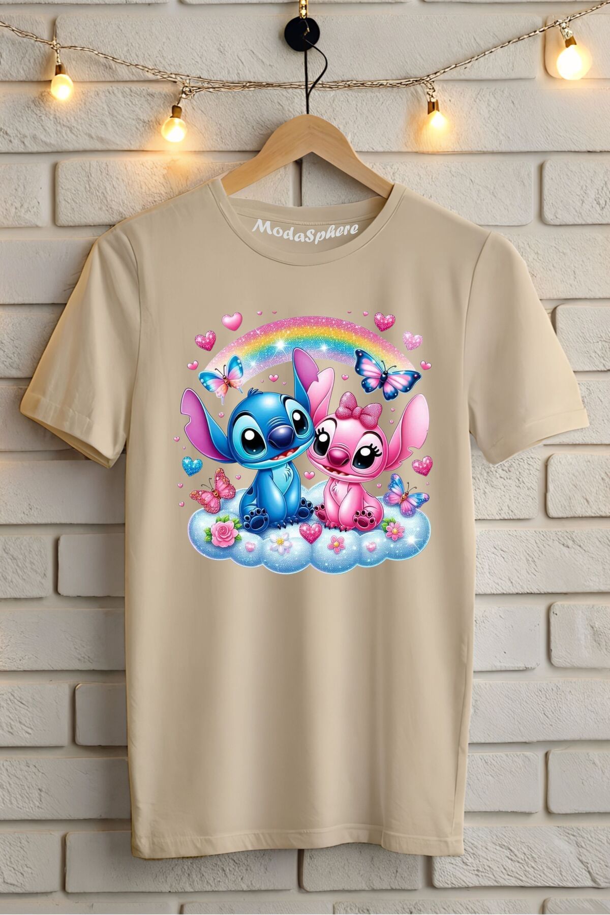 ModaSphere Gökkuşağı Lilo Baskılı Unisex Oversize Tişört