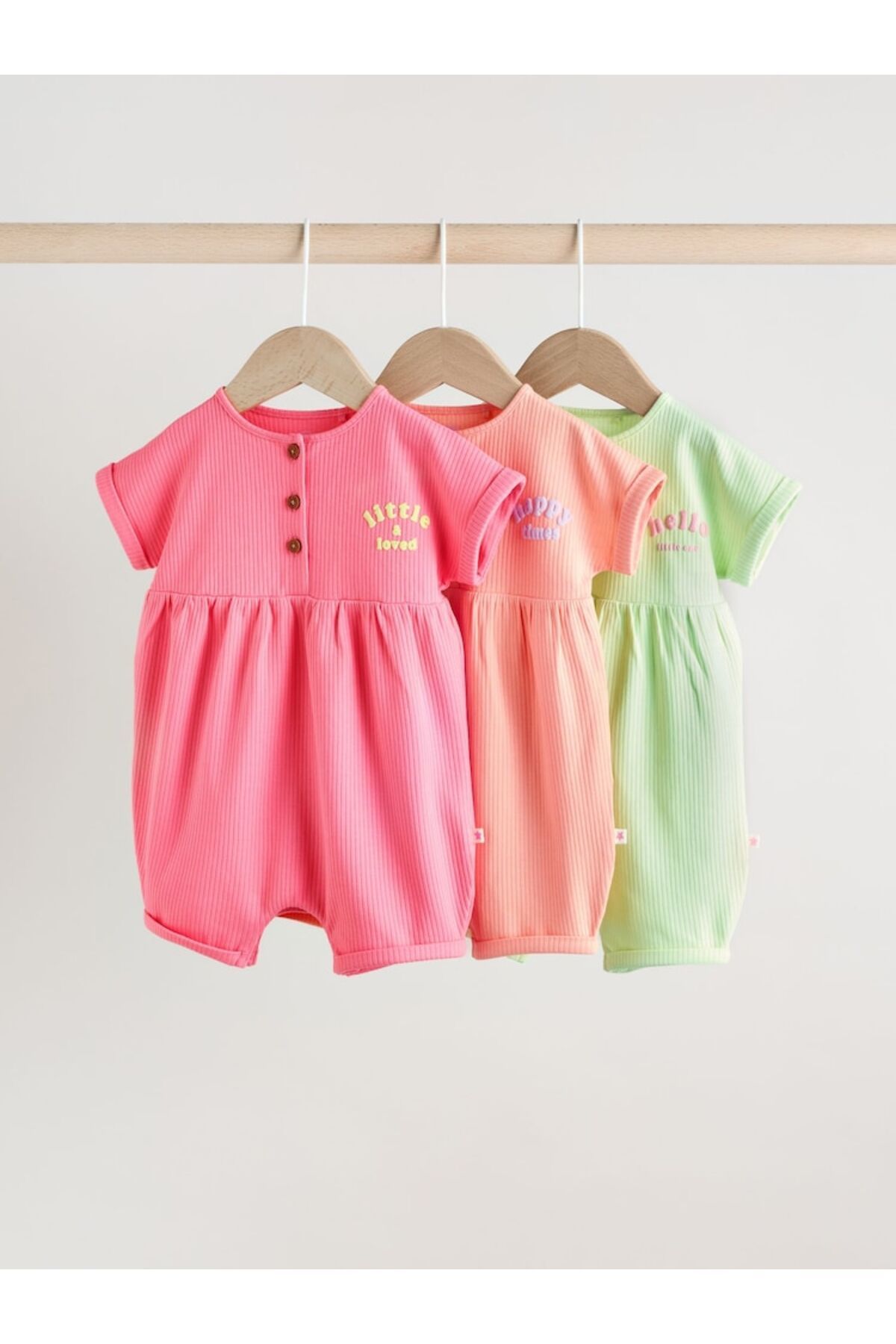 Next Baby %100 Pamuklu Pembe Yeşil 3'lü Romper Set