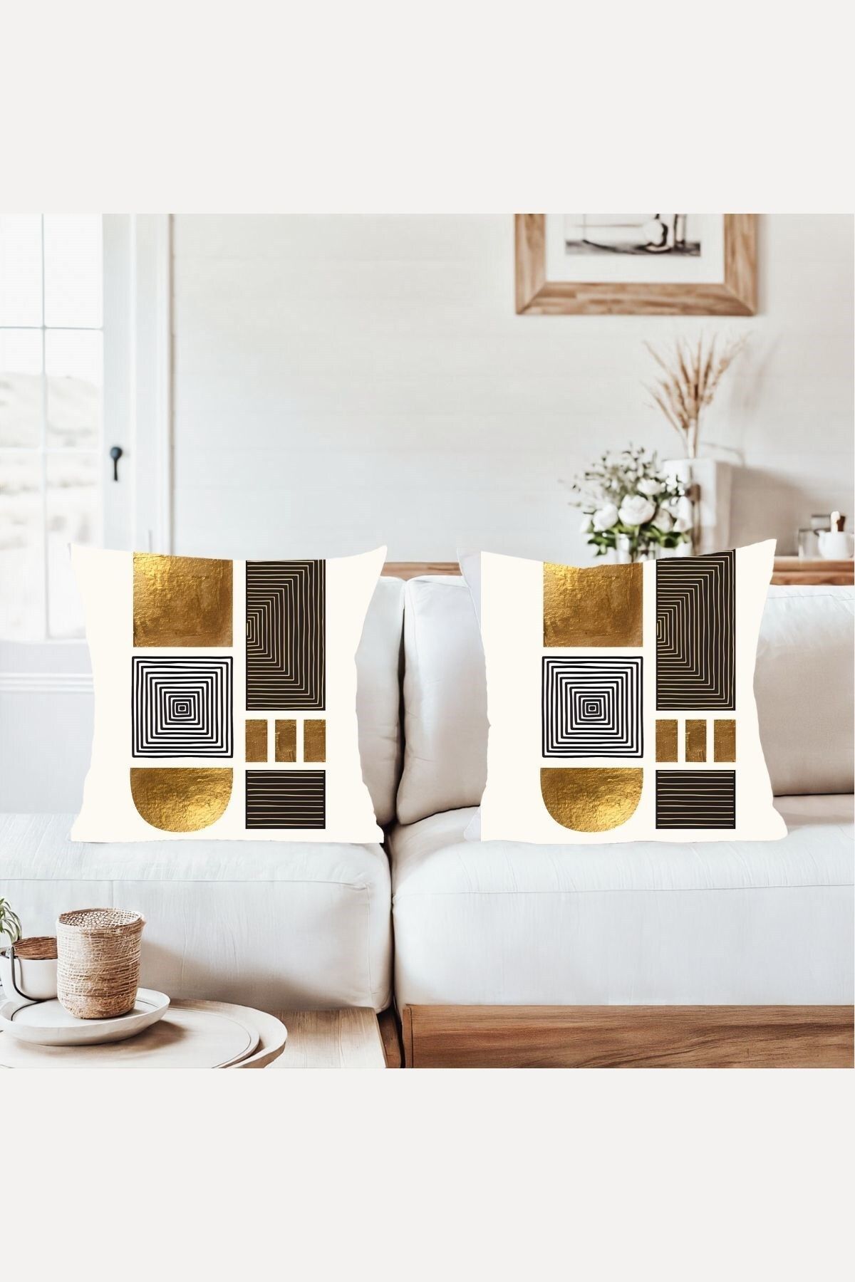 uygun dekor Minimalist Geometrik Gold Kombin Gizli Fermuarlı Kırlent Kılıfı Koltuk Yastık Kılıfı Takım(2ADET)