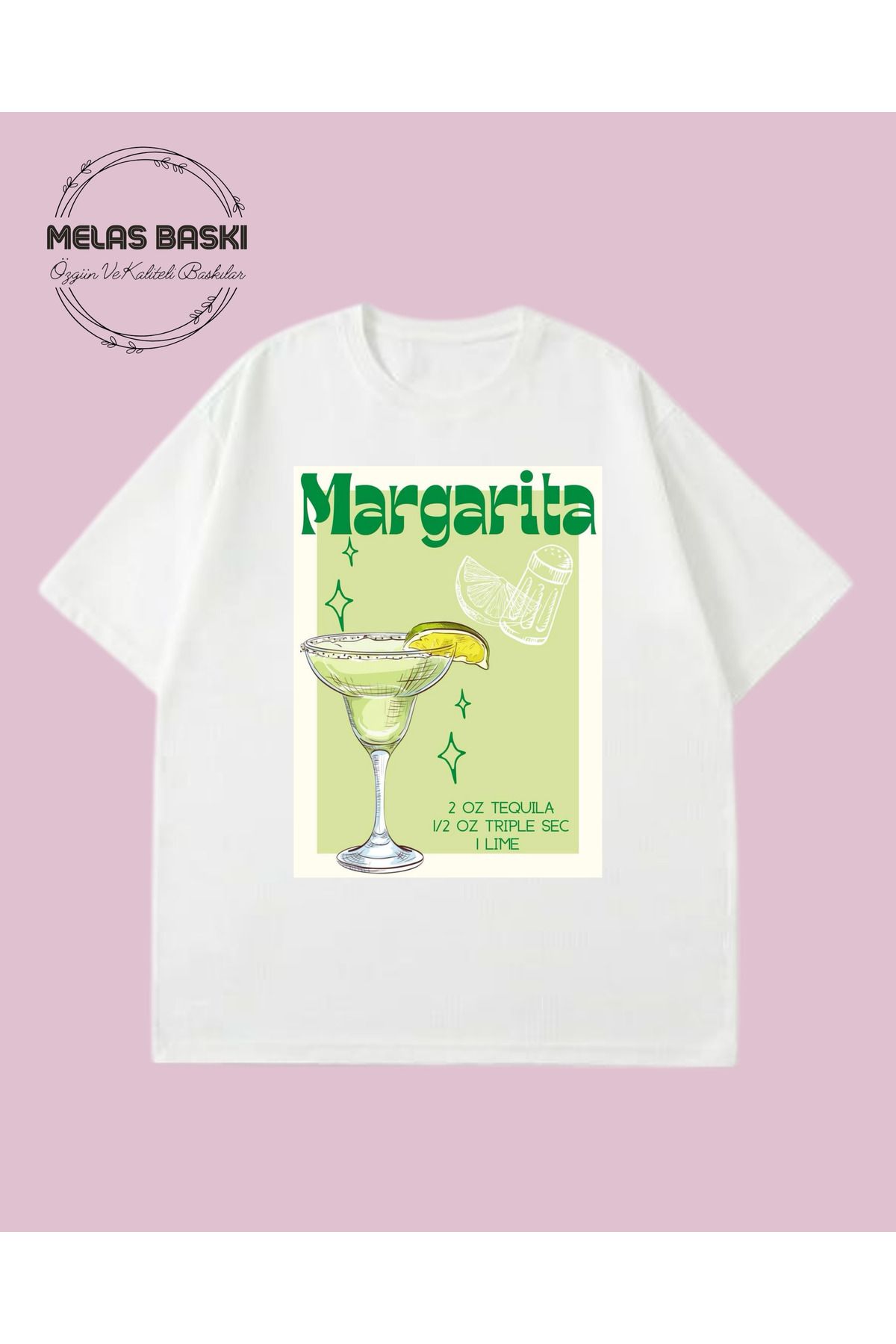 MELAS BASKI Pamuklu Oversize Margarita Baskılı Tişört