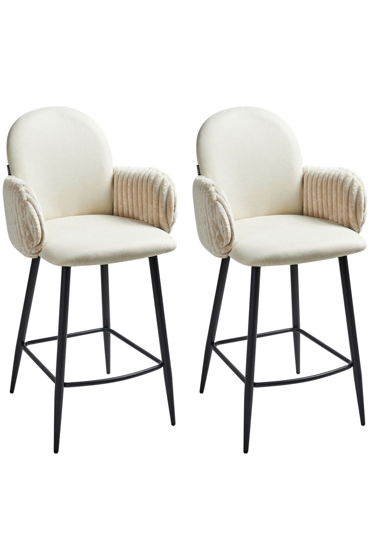 BELIANI AMITY Açık Bej Kumaş 2'li Bar Sandalyesi Seti, Retro Stil, 66 cm Oturum, Su Geçirmez