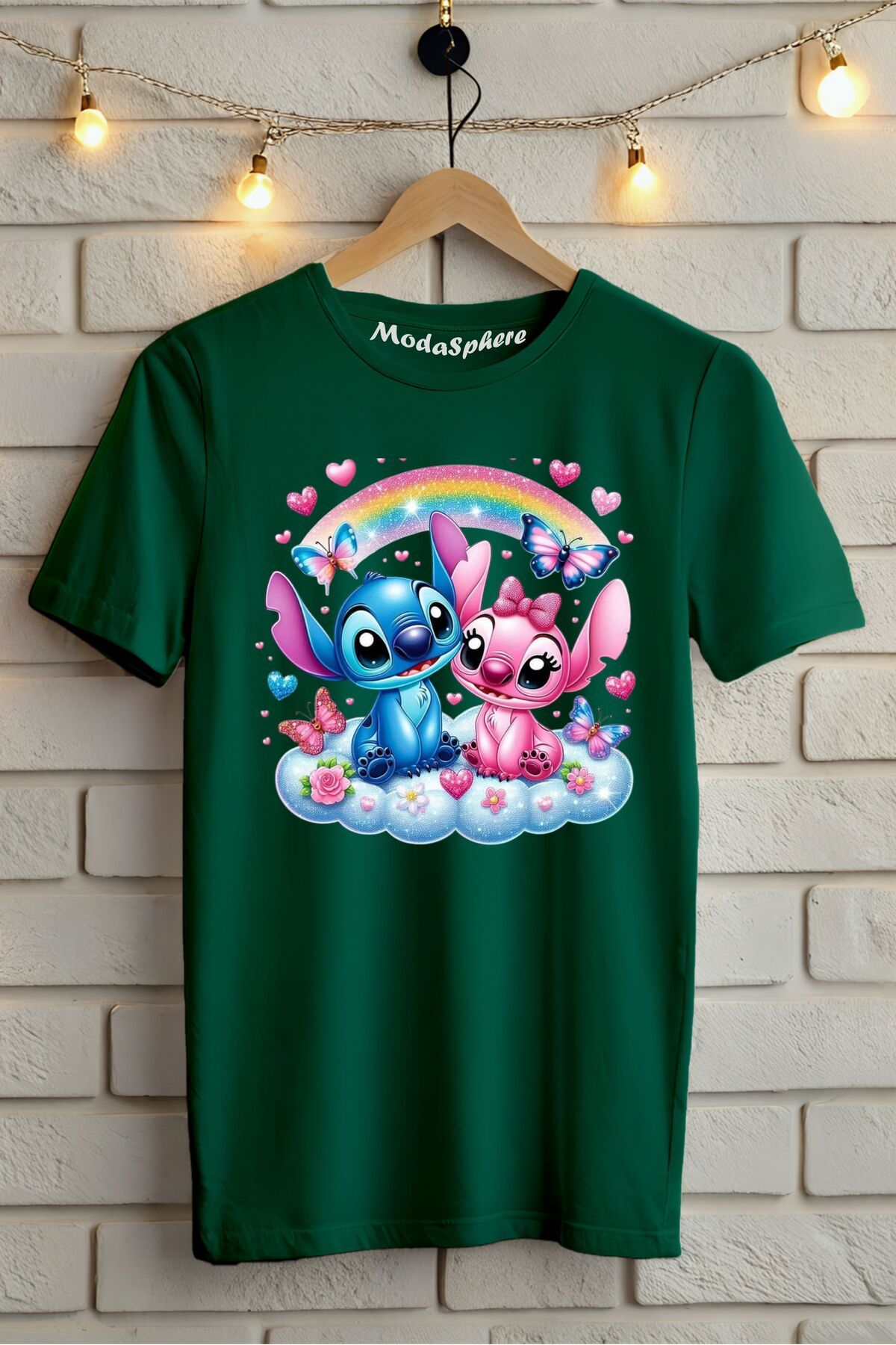 ModaSphere Gökkuşağı Lilo Baskılı Unisex Oversize Tişört