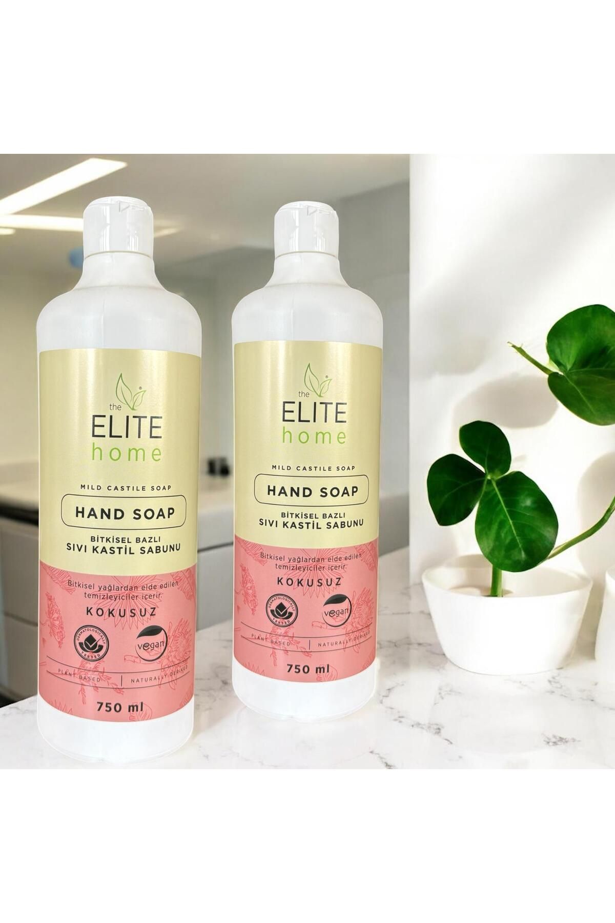 The Elite Home BİTKİSEL BAZLI VEGAN SERTİFİKALI KASTİL SIVI SABUN HASSAS CİLTLER İÇİN ( 750 ML KOKUSUZ ) 2 li set