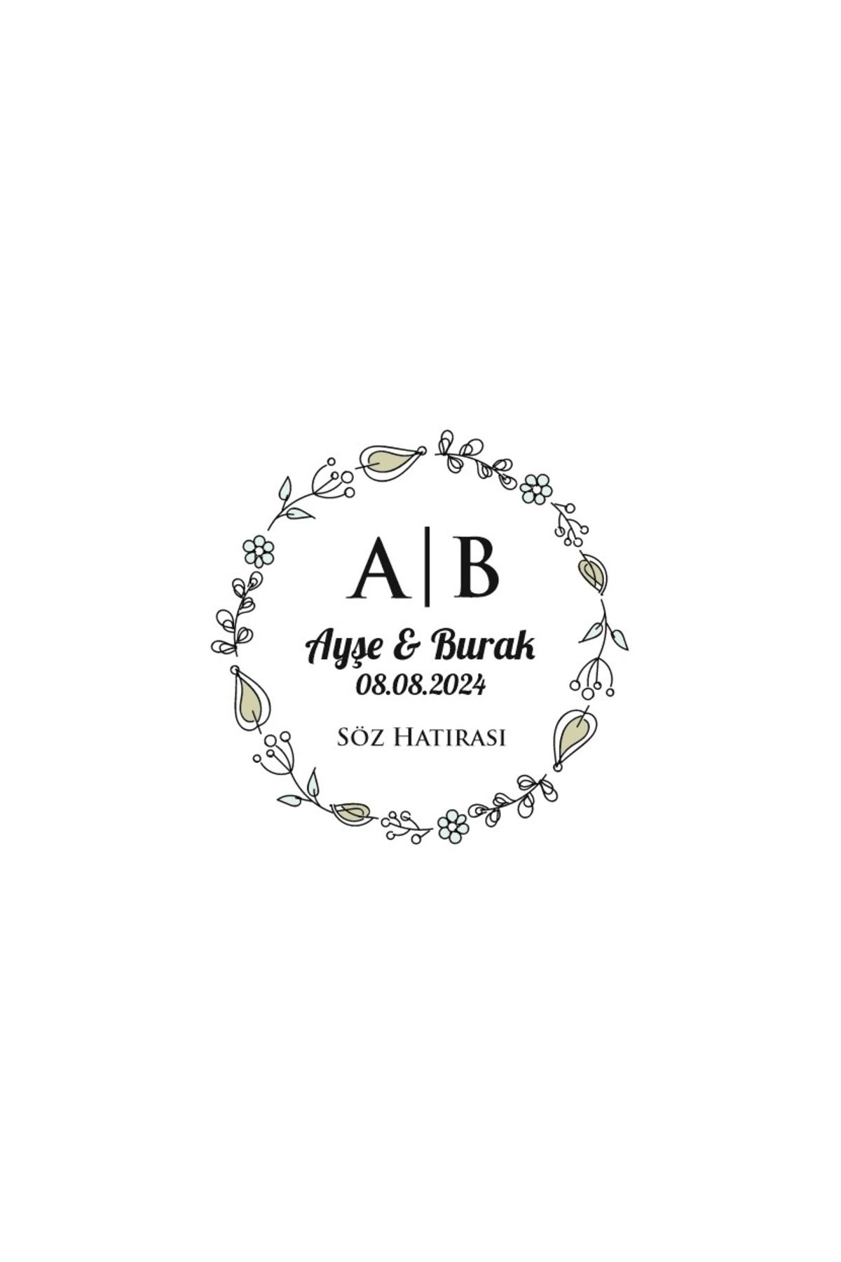 Reysa Tasarım Kenarları Kabarık Dikdörtgen Mühür Kına Nişan Düğün 3x3 cm özel etiket / 50 adet sticker