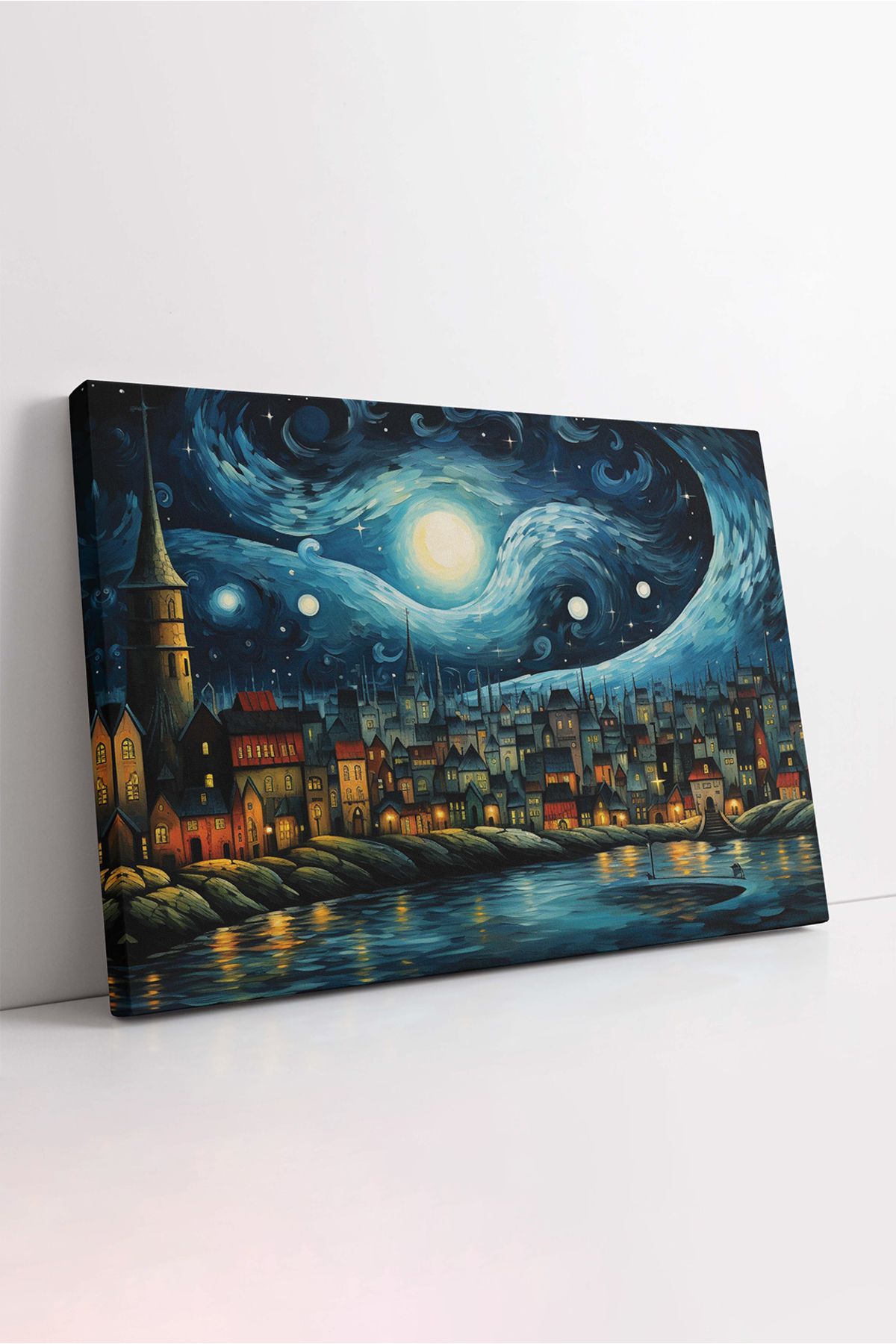 KOSS Dijital Van Gogh Stili Yıldızlı Gece Kanvas Tablo, Mavi Gece Tablo, Şehir Manzarası Kanvas, Lüks Tablo