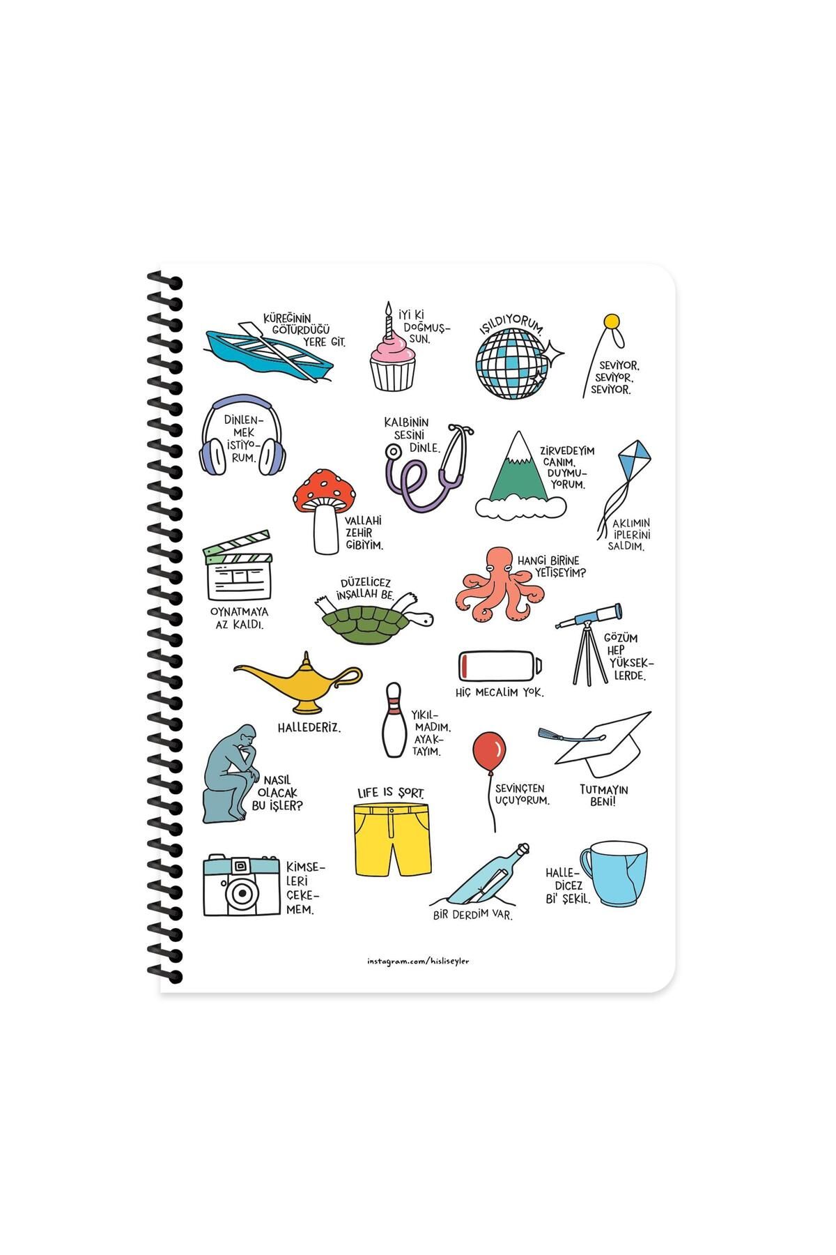 Keskin Colors-Hisli Şeyler A4 Lined Spiral Notebook with Stickers I Want to Rest 2