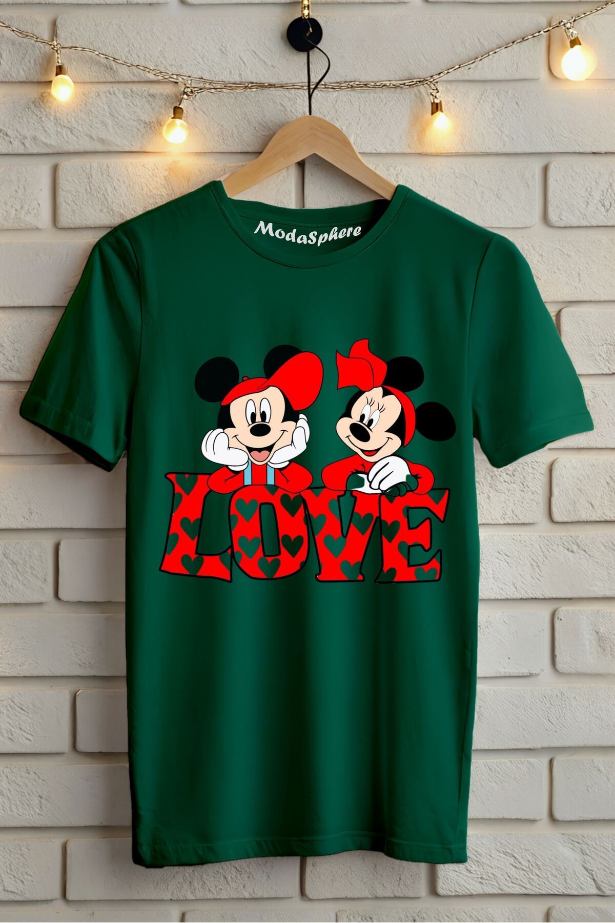 ModaSphere Love Mickey Baskılı Unisex Tişört