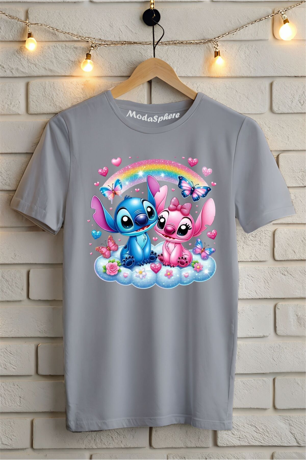 ModaSphere Gökkuşağı Lilo Baskılı Unisex Oversize Tişört