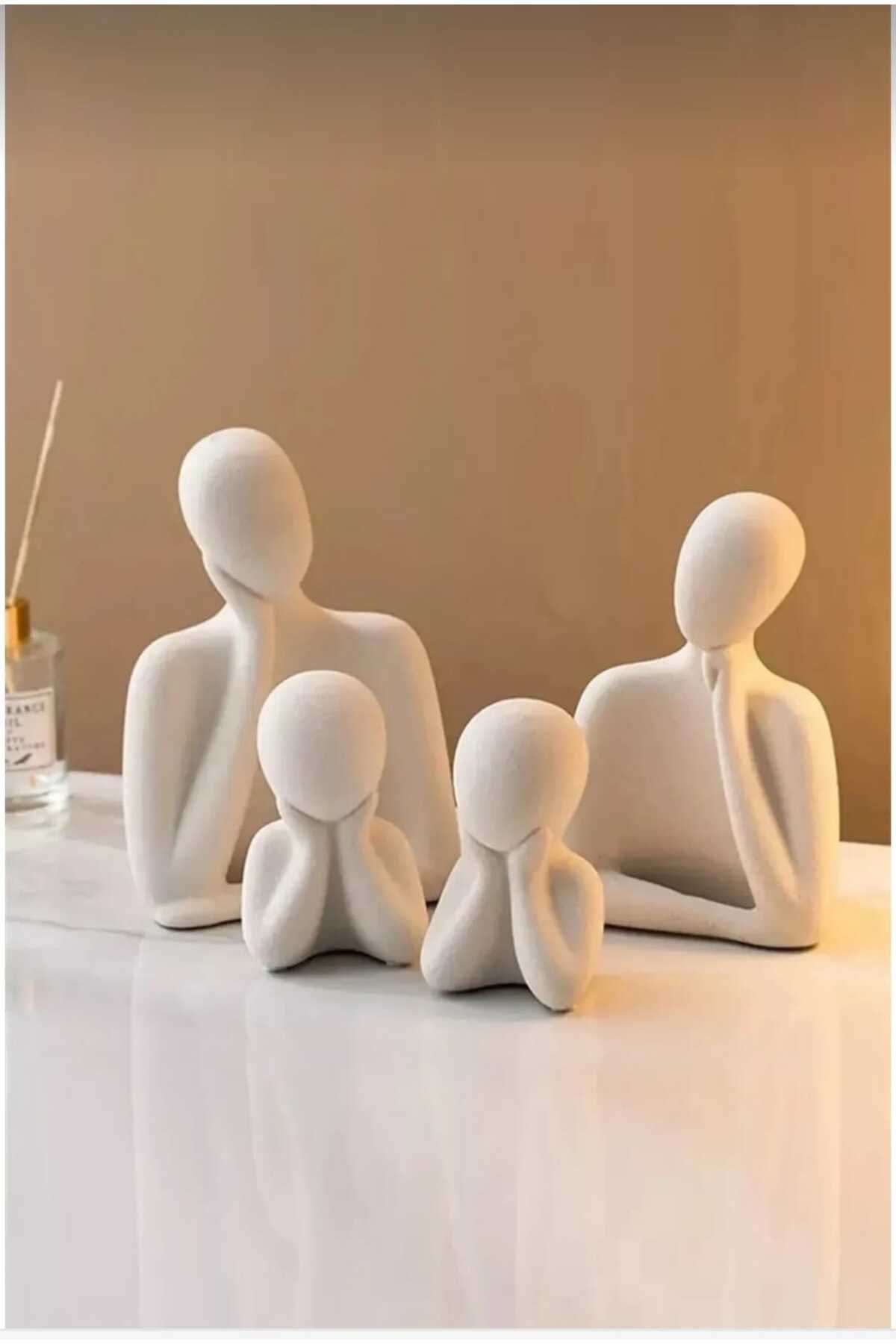 Elioure El yapımı modern aile figürleri, 4'lü minimal heykel seti, beyaz, ekru renk seçenekleri