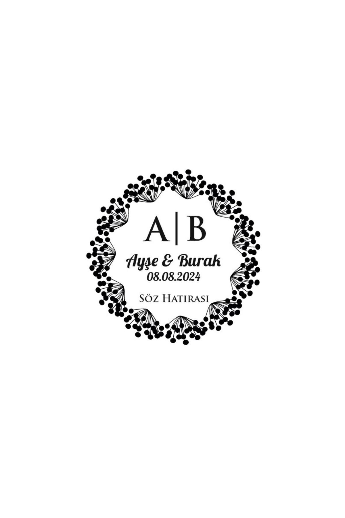 Reysa Tasarım Meyveli Dal Çerçeveli Yuvarlak Mühür Kına Nişan Düğün 3x3 cm özel etiket / 50 adet sticker