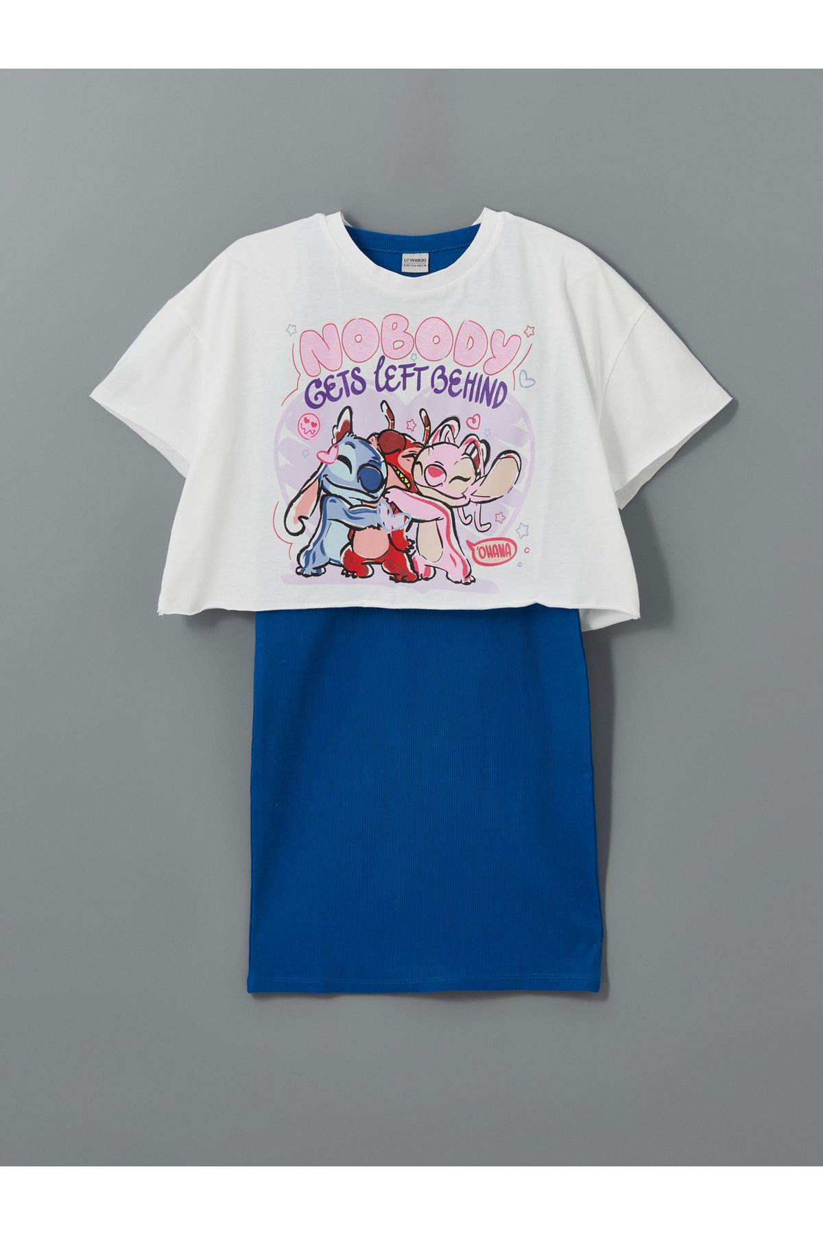 LC Waikiki Bisiklet Yaka Stitch ve Angel Baskılı Kız Çocuk Tişört ve Elbise